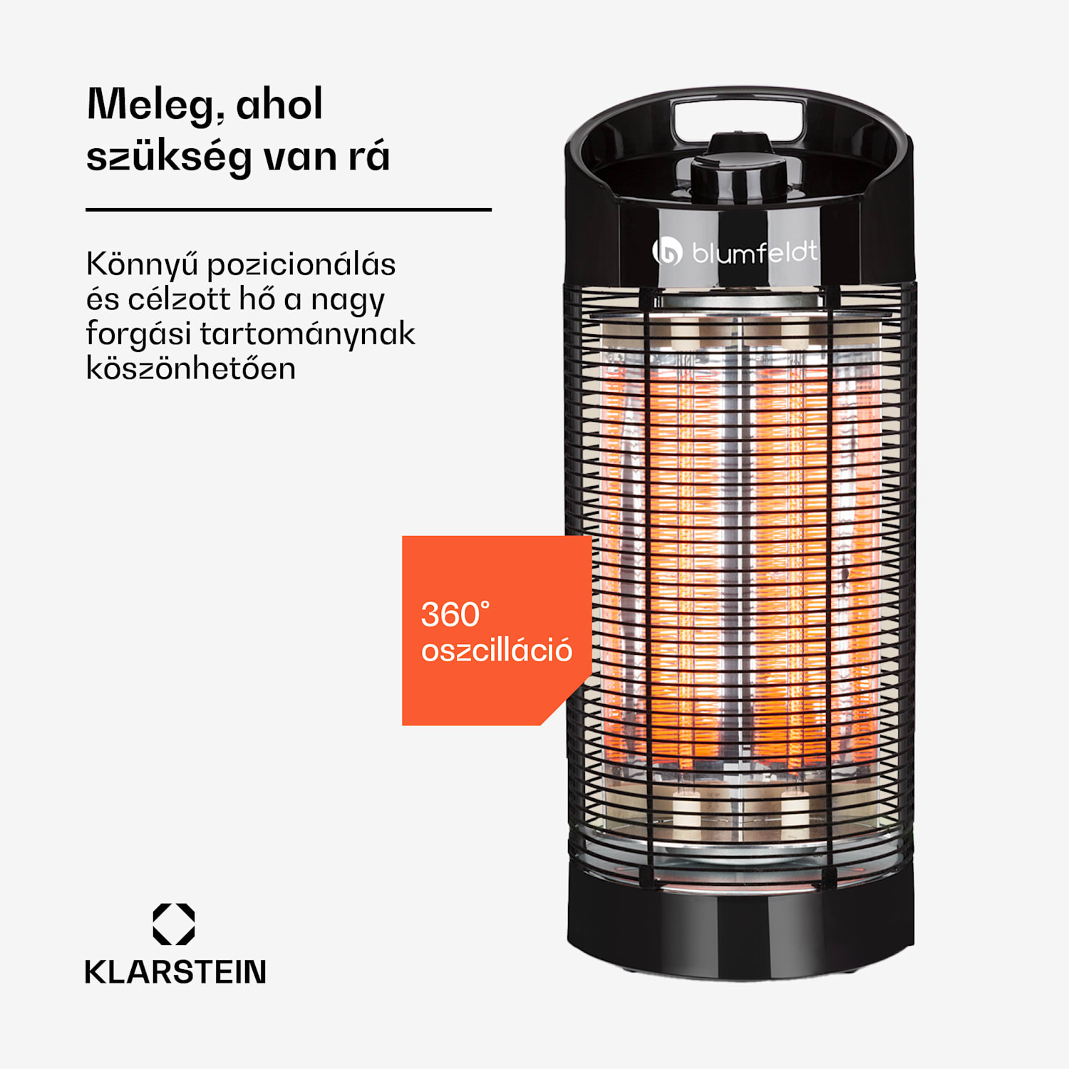 Heat Guru 360, állványos hősugárzó, 1200/600 W, 2 fűtési fokozat, IPX4, fekete 56 cm