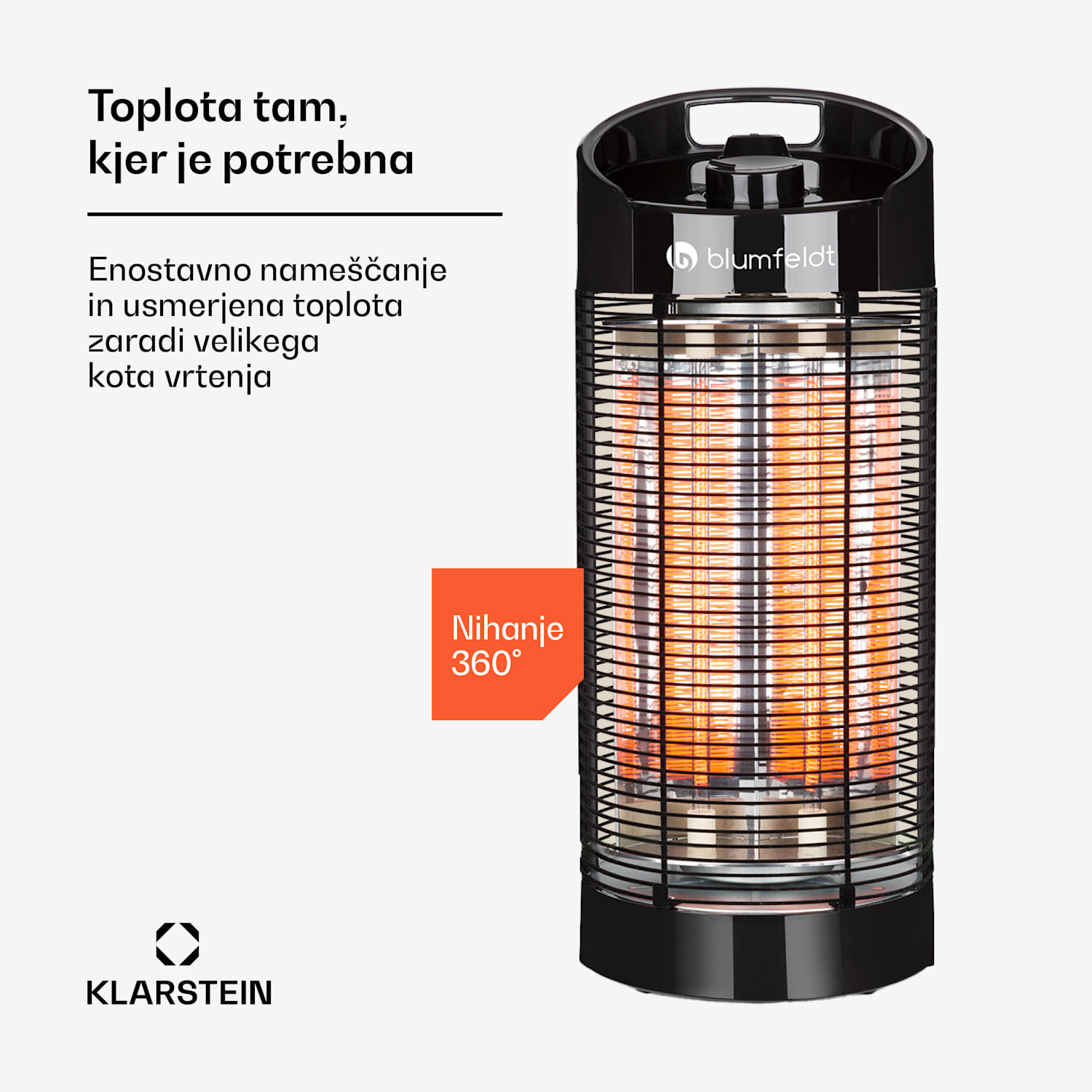 Heat Guru 360, stoječi grelnik, 1200/600 W, 2 stopnji ogrevanja, IPX4, črn 56 cm