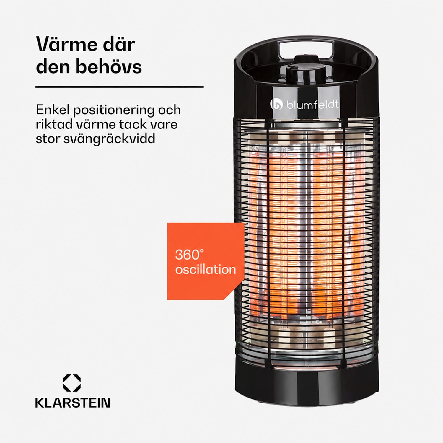Heat Guru 360 fristående värmestrålare 1 200/600 W 2 värmenivåer IPX4 svart 56 cm