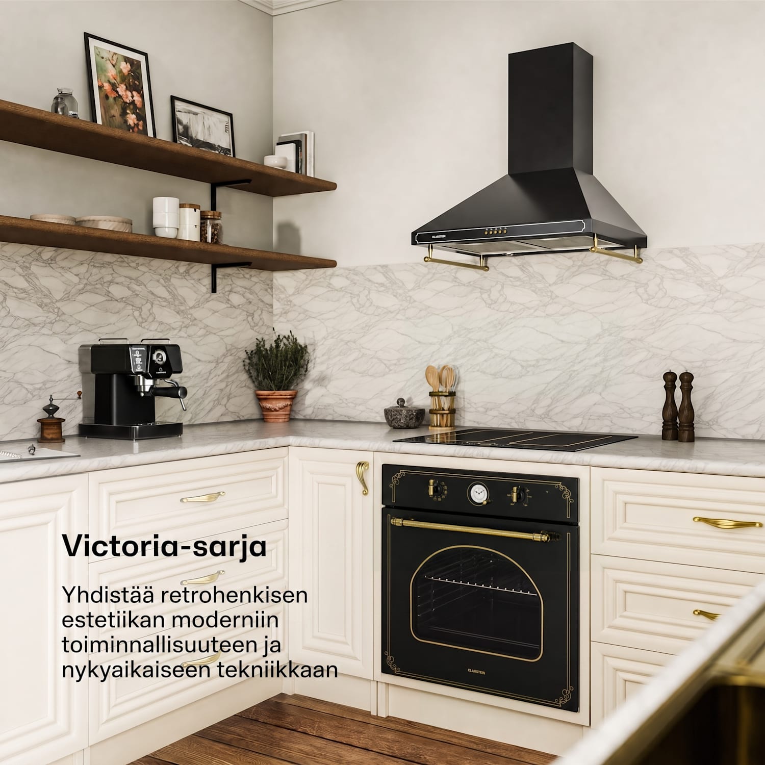 Victoria integroitava uuni retro-design 9 toimintoa 50-250 °C musta Musta