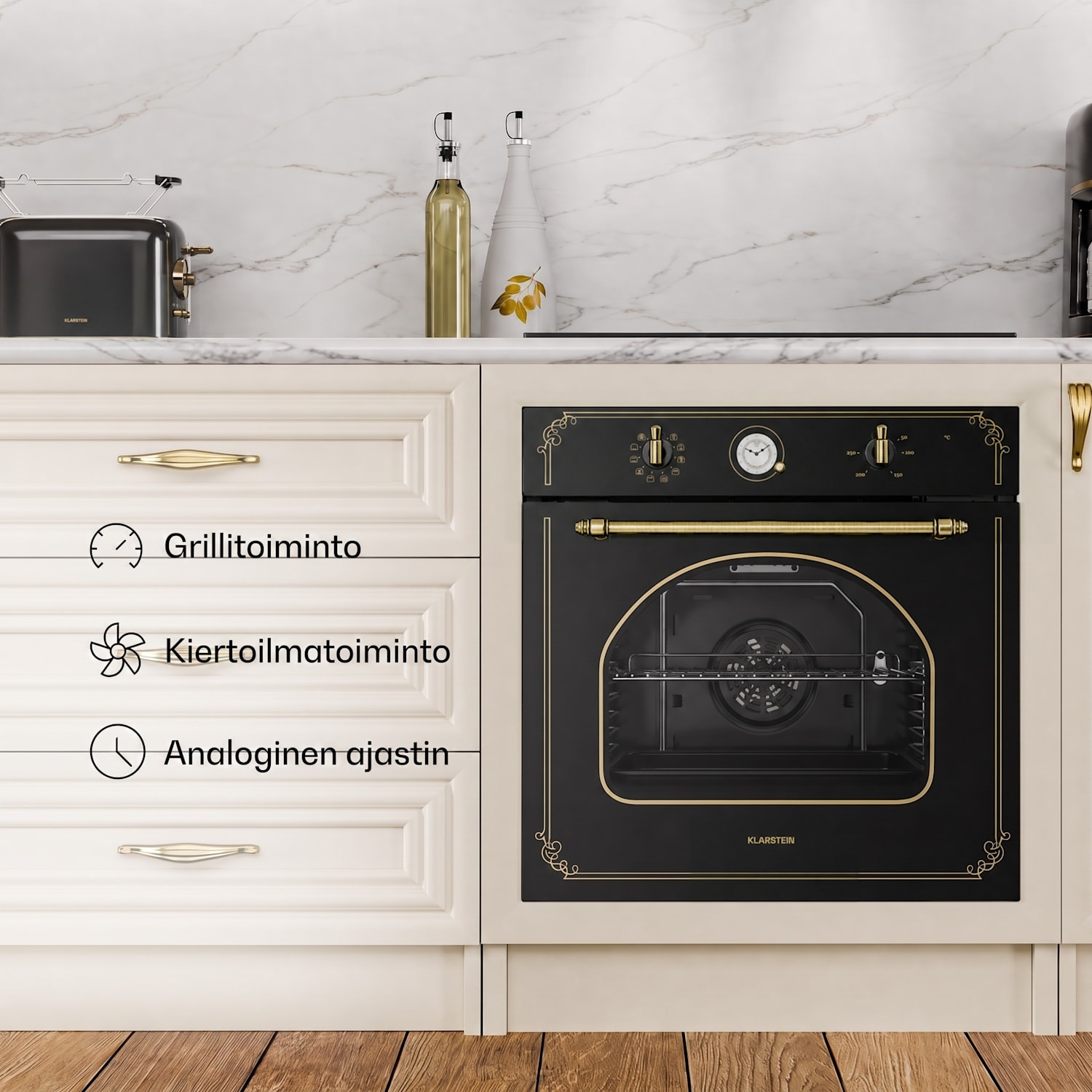 Victoria integroitava uuni retro-design 9 toimintoa 50-250 °C musta Musta