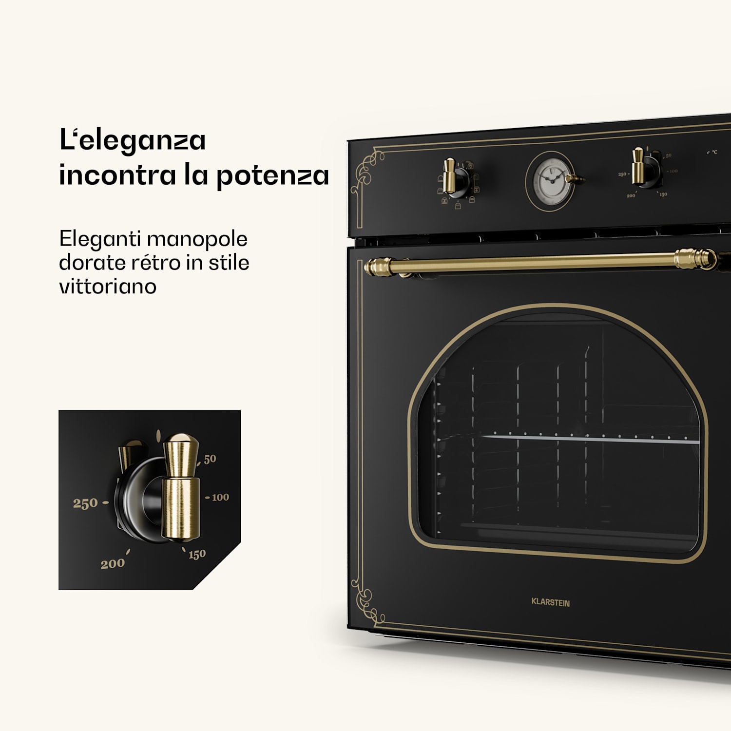 Victoria Forno da Incasso Design Retrò 9 Funzioni  50-250°C Nero Nero