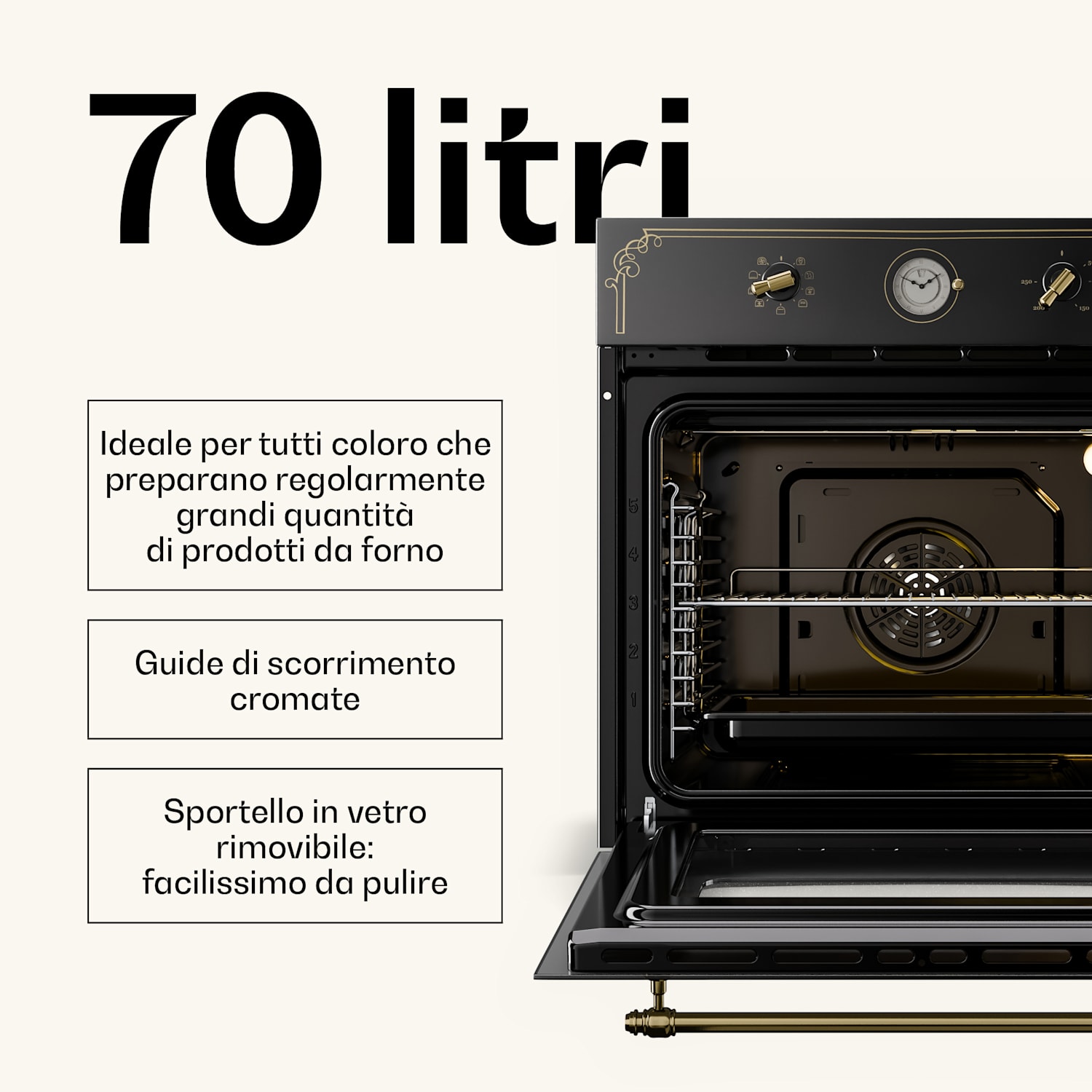 Victoria Forno da Incasso Design Retrò 9 Funzioni  50-250°C Nero Nero