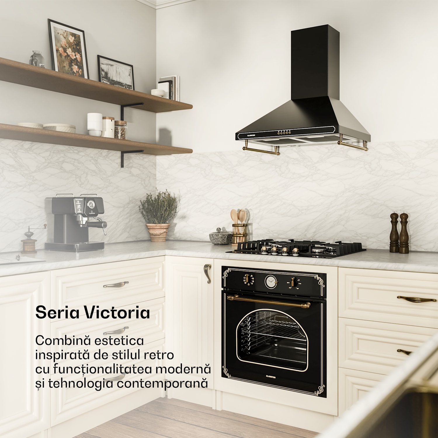 Victoria, cuptor incorporabil, design retro 9 funcții 50-250 ° C negru Negru