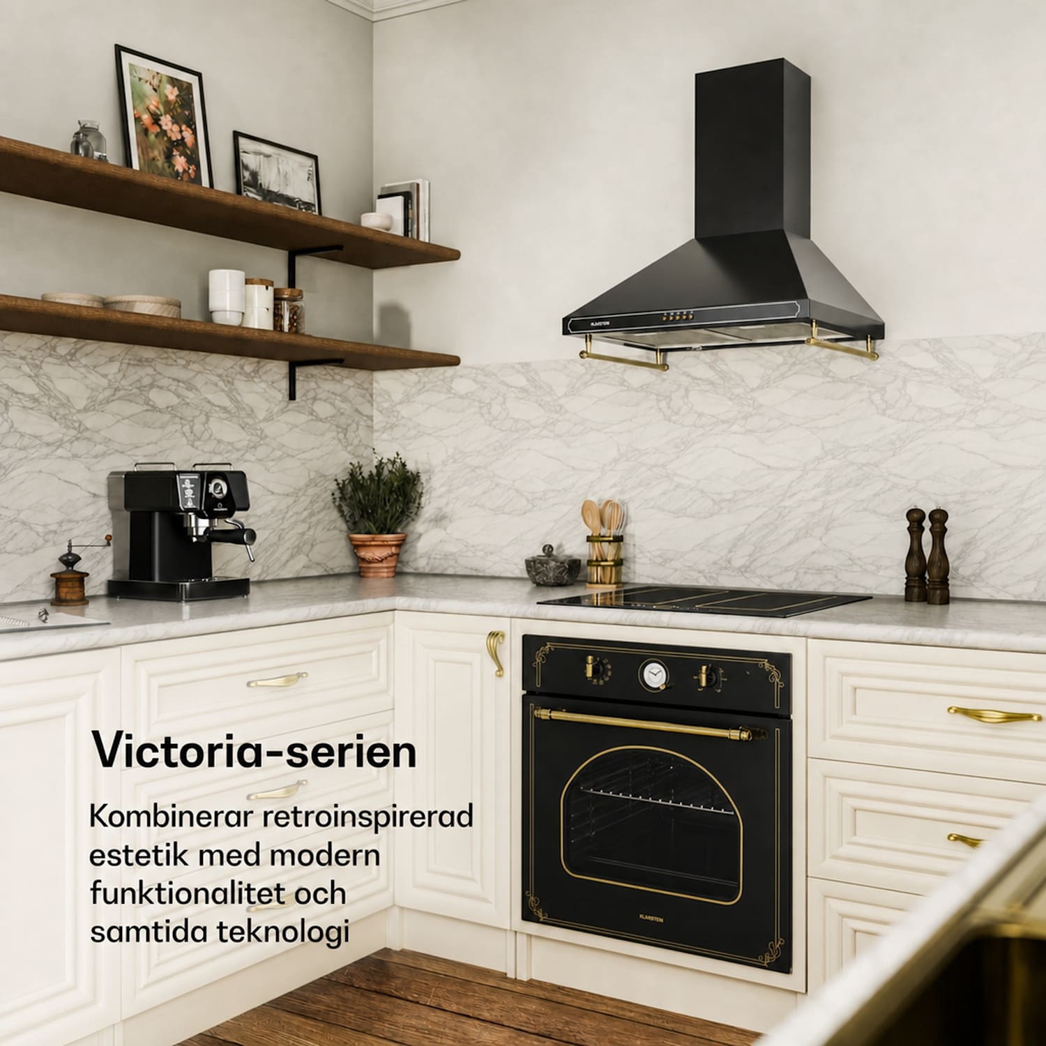 Victoria inbyggnadsugn retro-design 9 funktioner 50–250 °C svart Svart