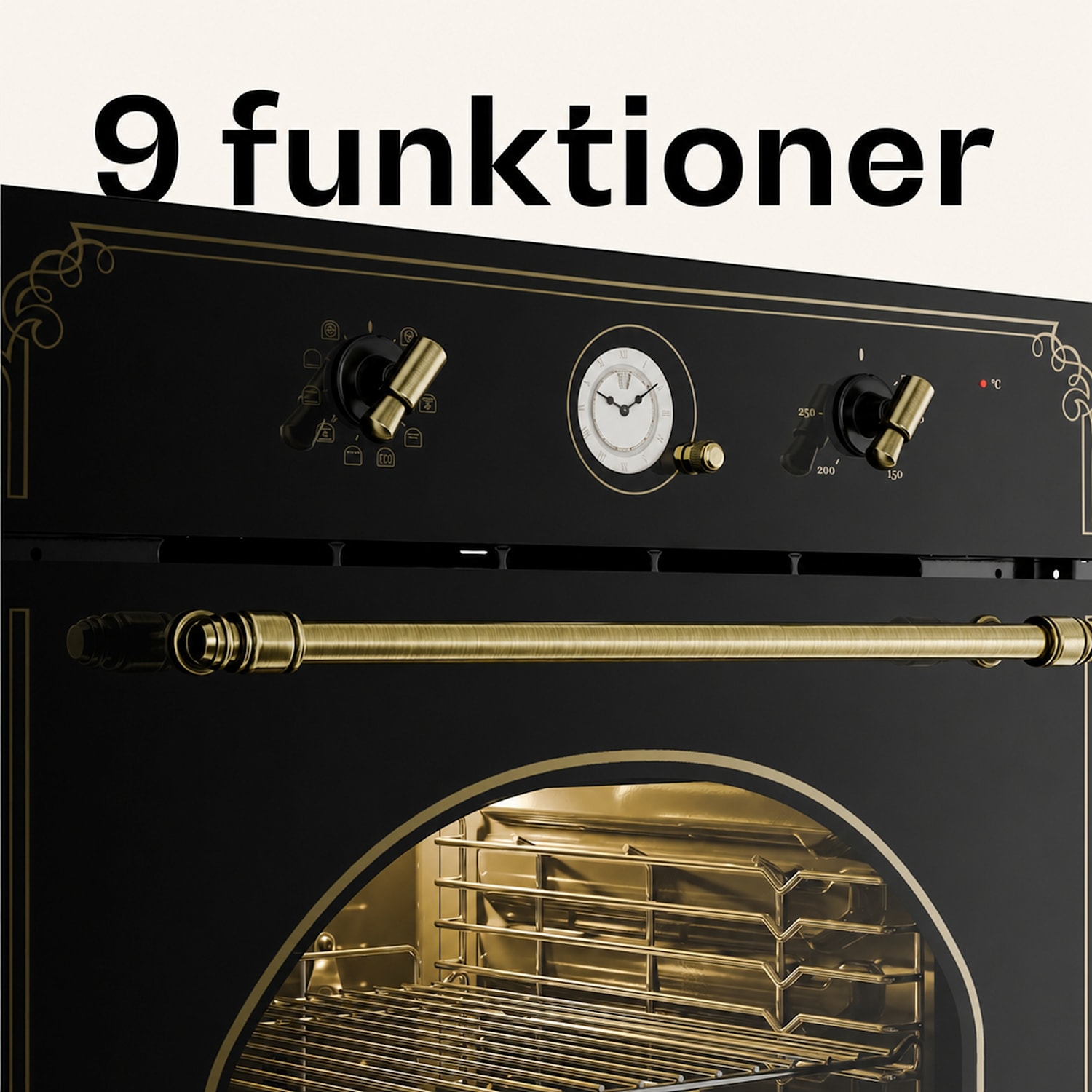 Victoria inbyggnadsugn retro-design 9 funktioner 50–250 °C svart Svart