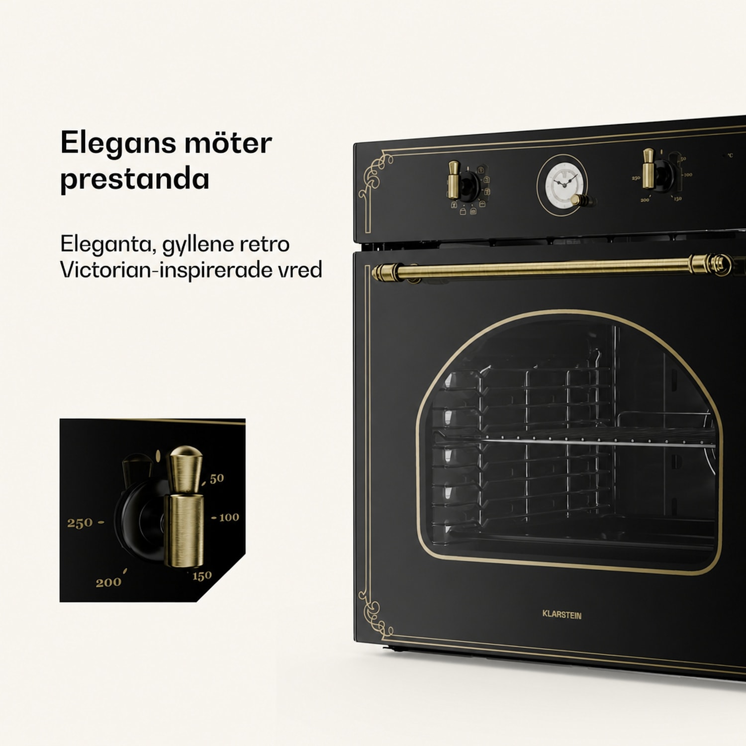 Victoria inbyggnadsugn retro-design 9 funktioner 50–250 °C svart Svart