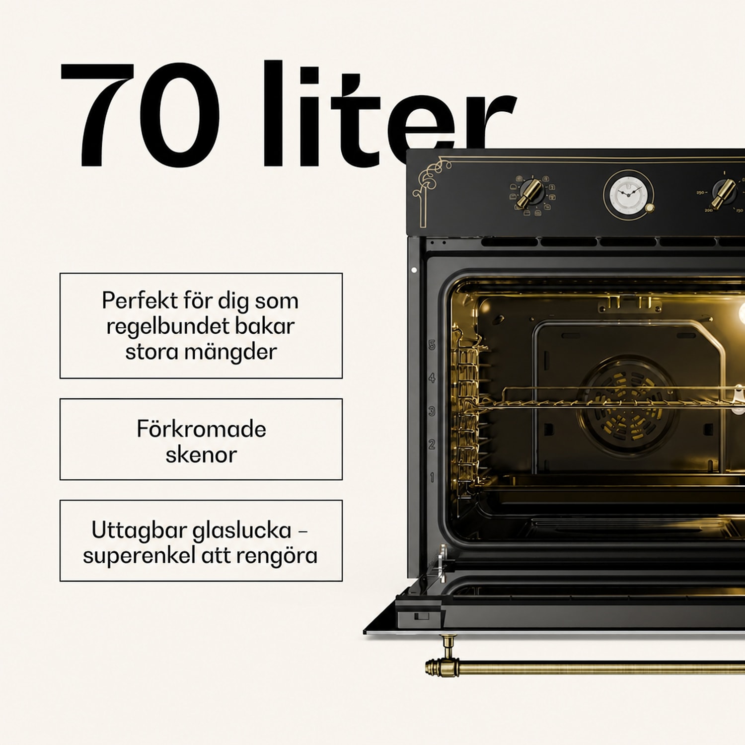 Victoria inbyggnadsugn retro-design 9 funktioner 50–250 °C svart Svart