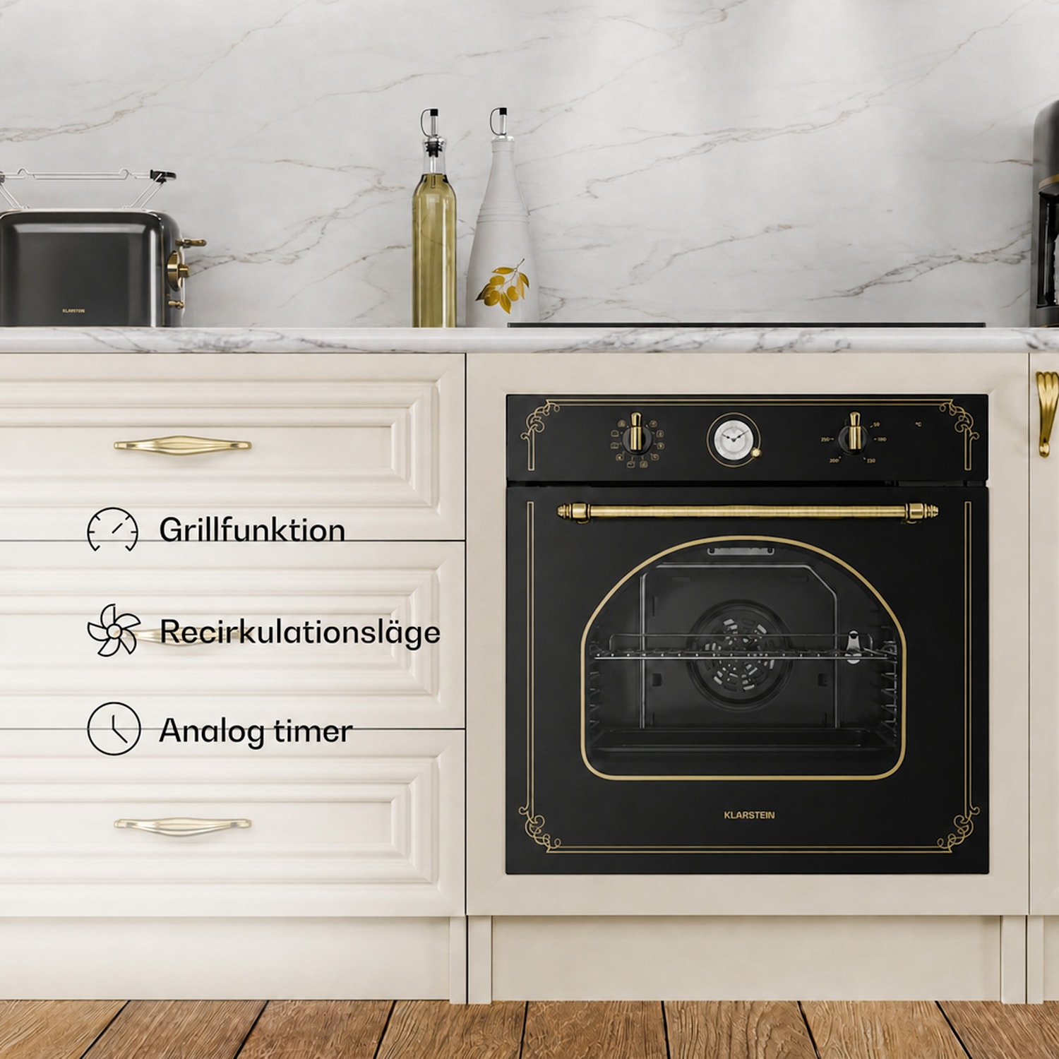 Victoria inbyggnadsugn retro-design 9 funktioner 50–250 °C svart Svart