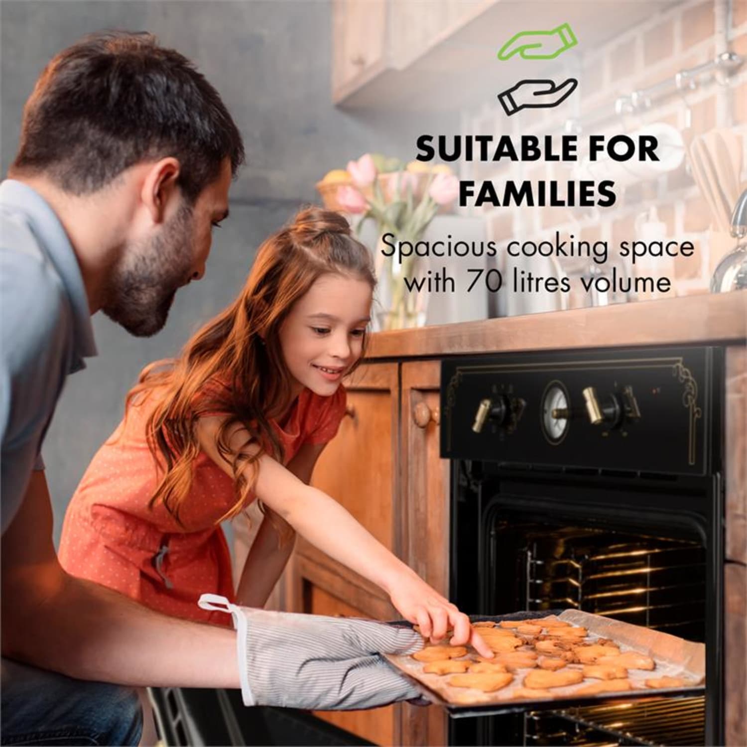 Victoria Horno empotrable Diseño retro 9 funciones 50-250°C negro 