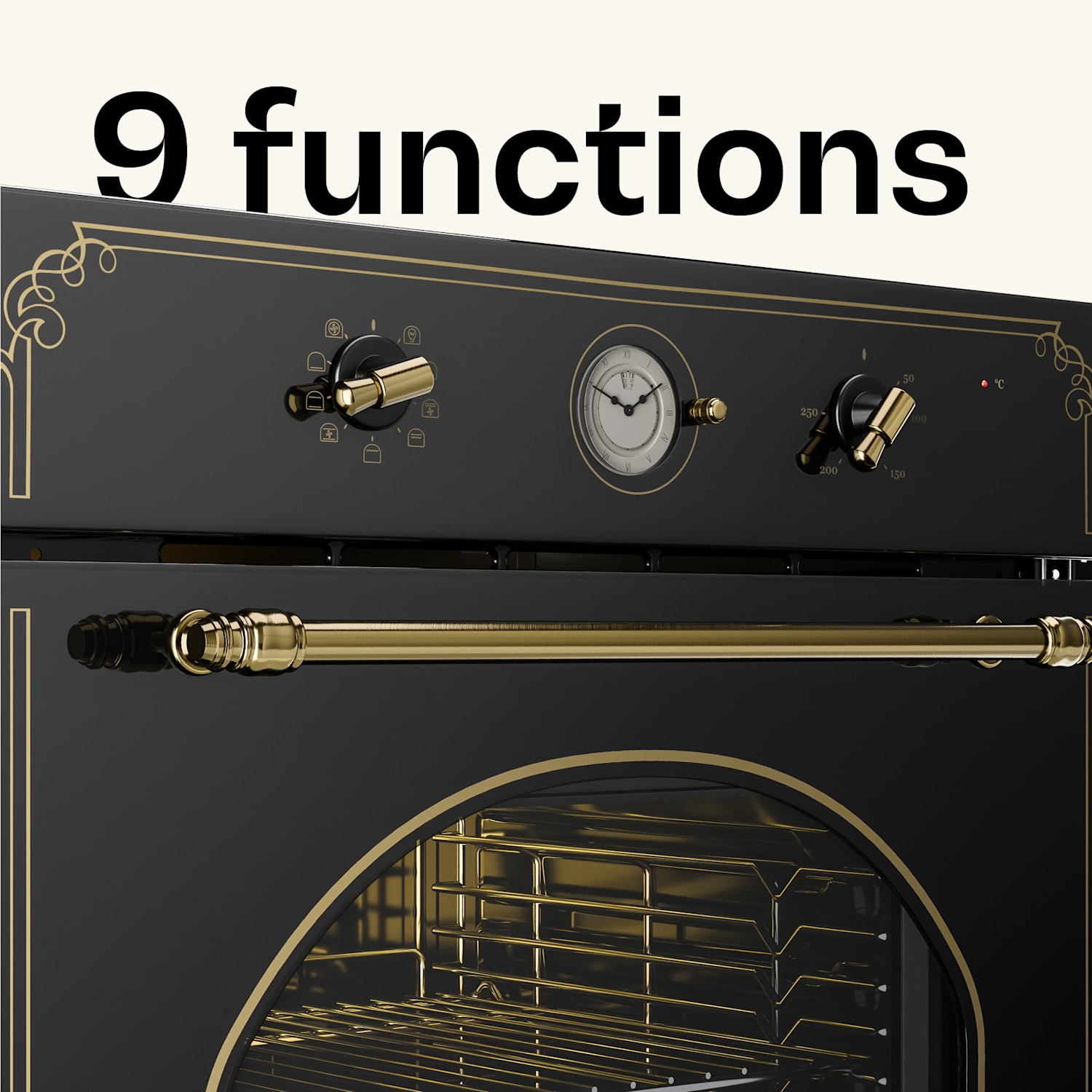Victoria inbouw bakoven retrodesign 9 functies 50-250°C zwart Zwart