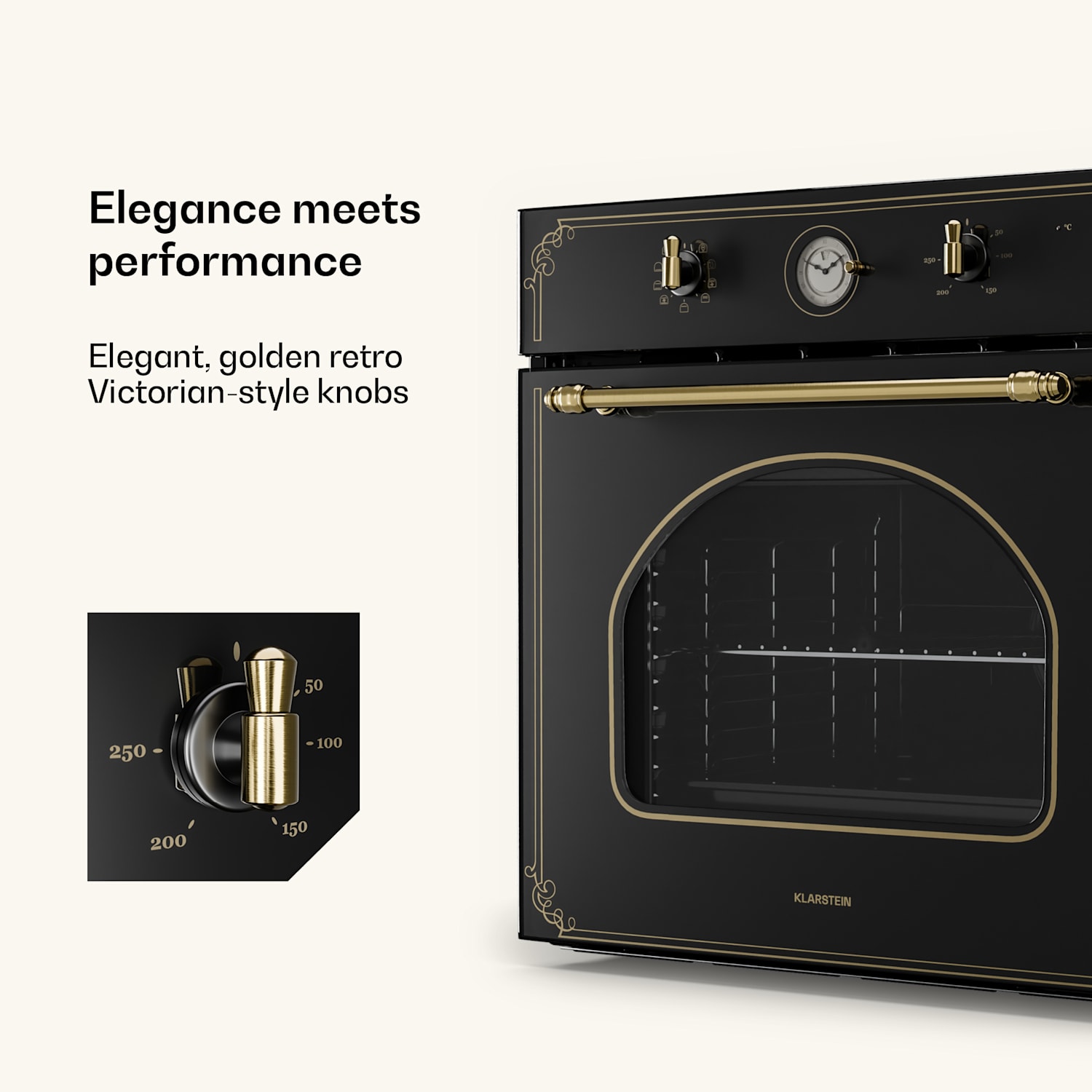 Victoria inbouw bakoven retrodesign 9 functies 50-250°C zwart Zwart