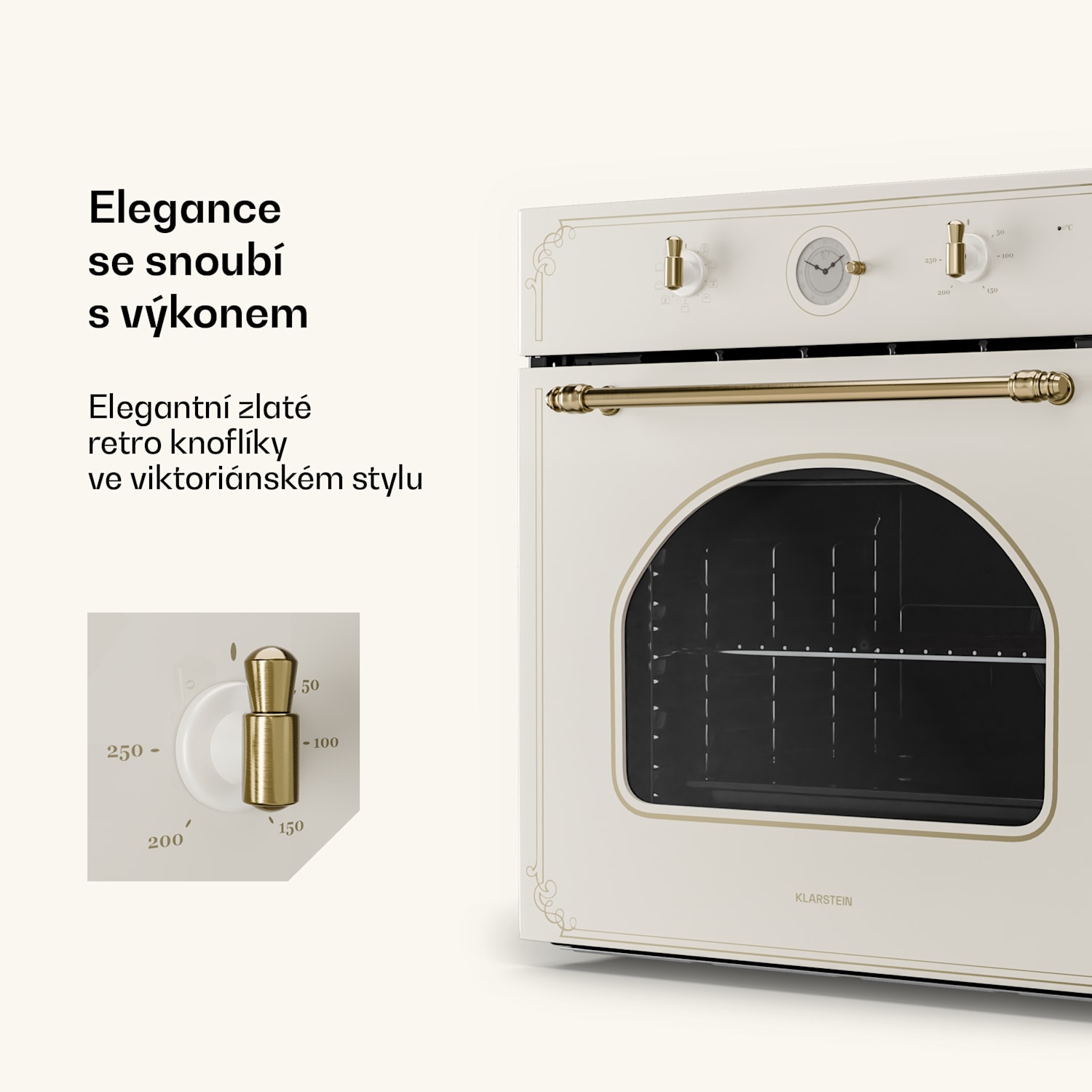 Victoria, vestavná trouba, retro design, 9 funkcí, 50-250 ° C, slonová kost Vintage krémová