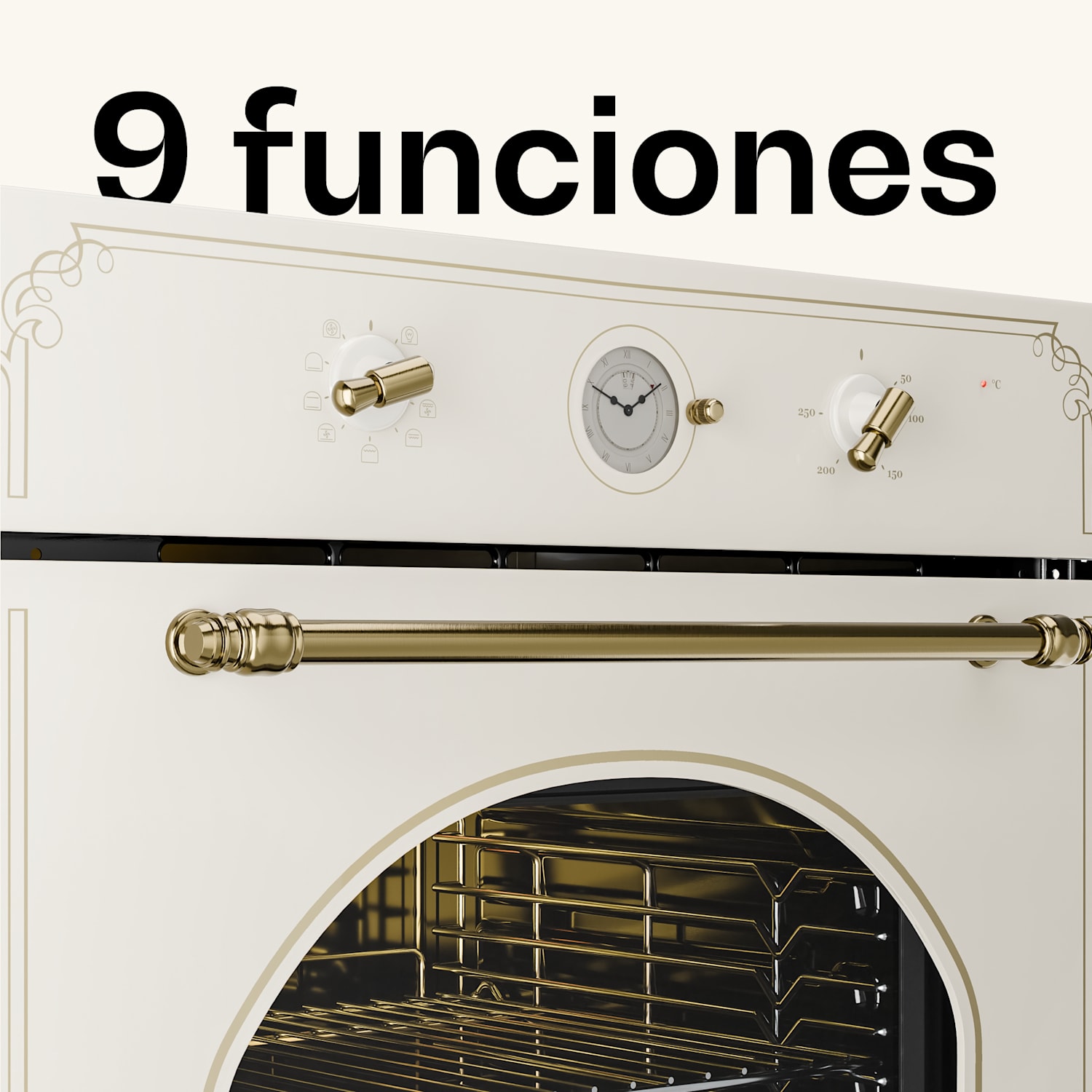 Victoria Horno empotrable Diseño retro 9 funciones 50-250°C marfil Crema Vintage