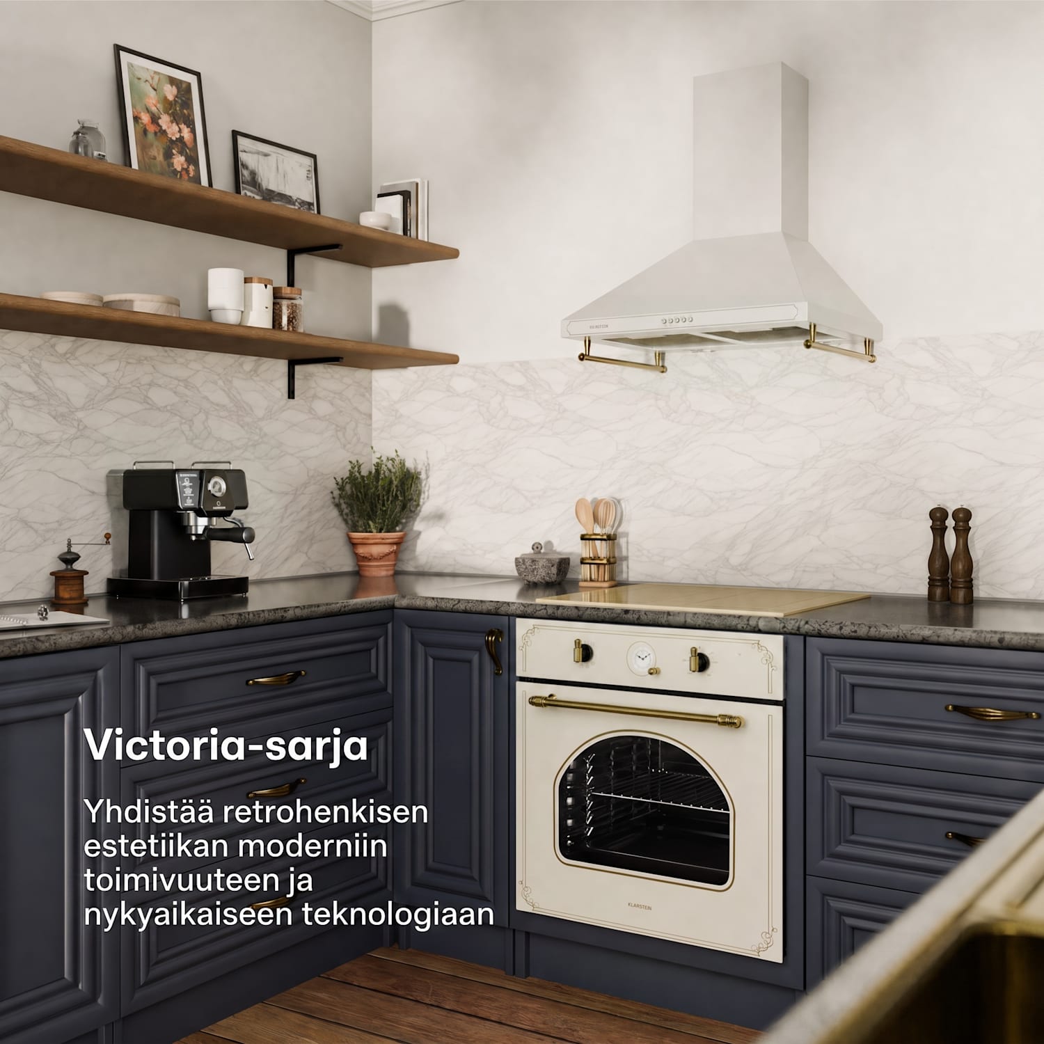 Victoria integroitava uuni retro-design 9 toimintoa 50-250 °C norsunluu Vintage Kerma