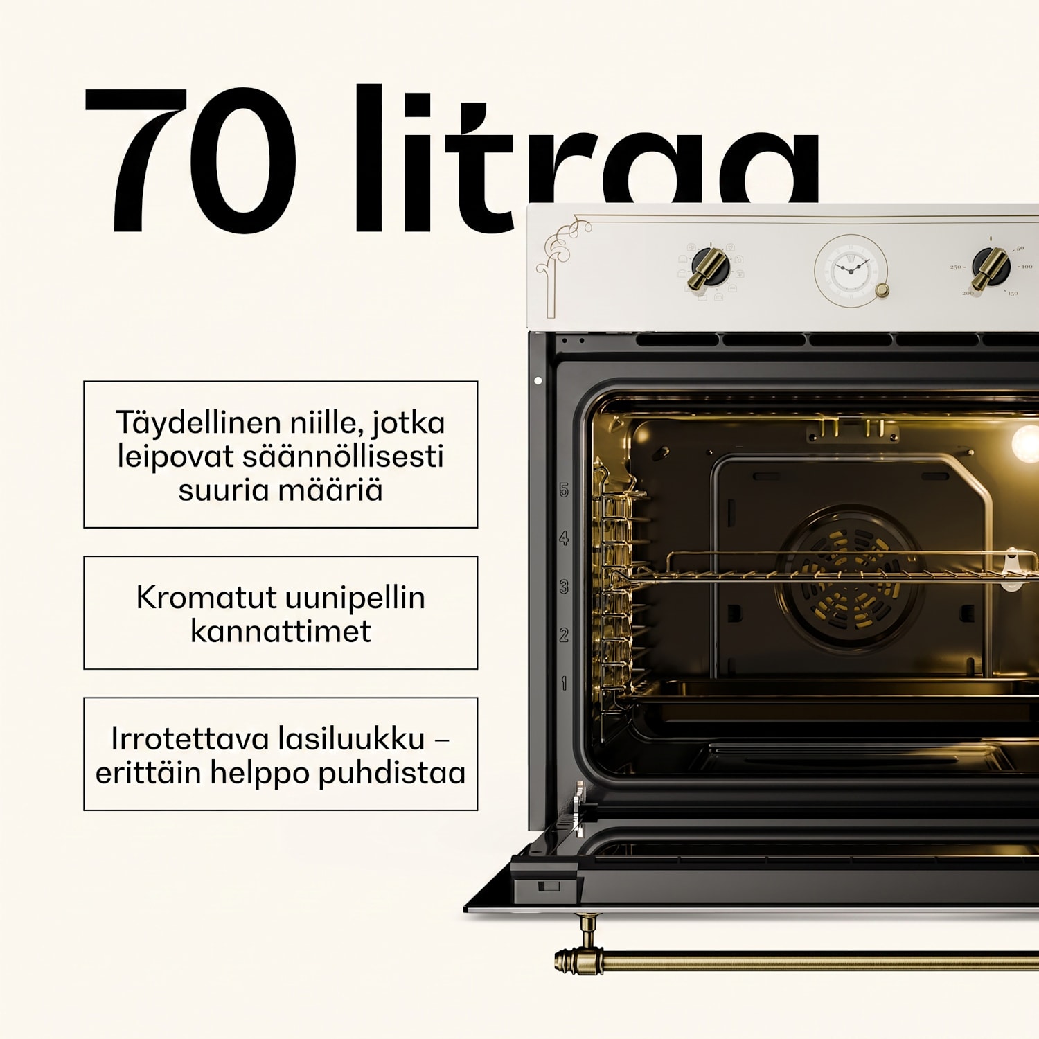 Victoria integroitava uuni retro-design 9 toimintoa 50-250 °C norsunluu Vintage Kerma