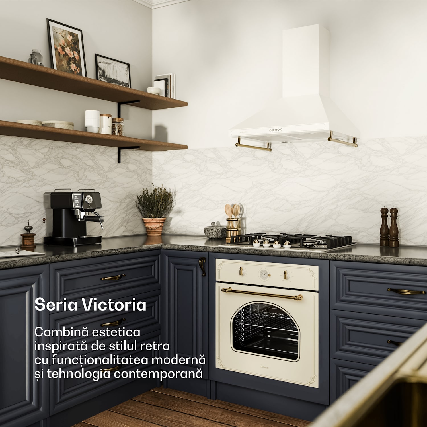 Victoria, cuptor încorporat design retro 9 funcții, 50-250 ° C fildeș Cremă de epocă