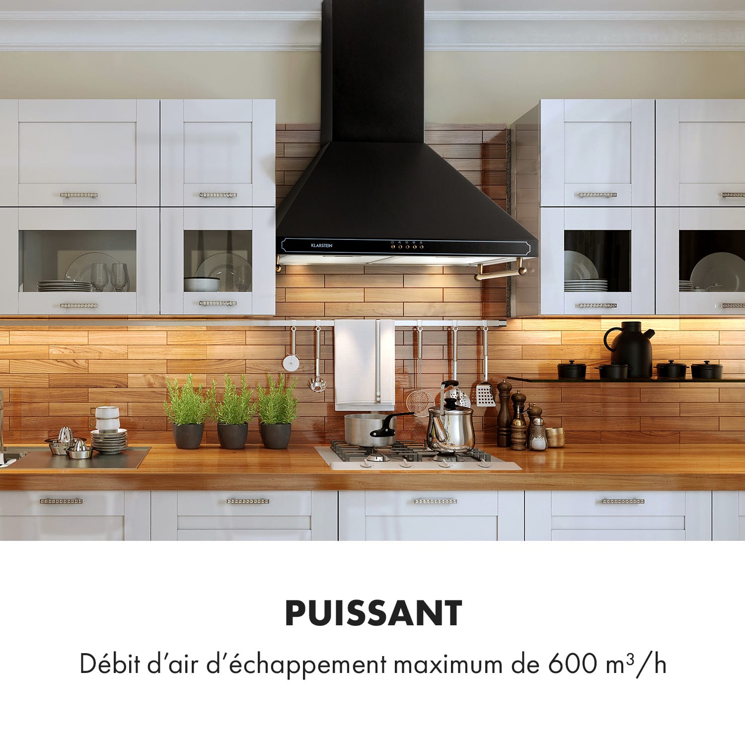 Victoria Hotte aspirante 60cm 600m³/h 2 lampes LED - noire Noir