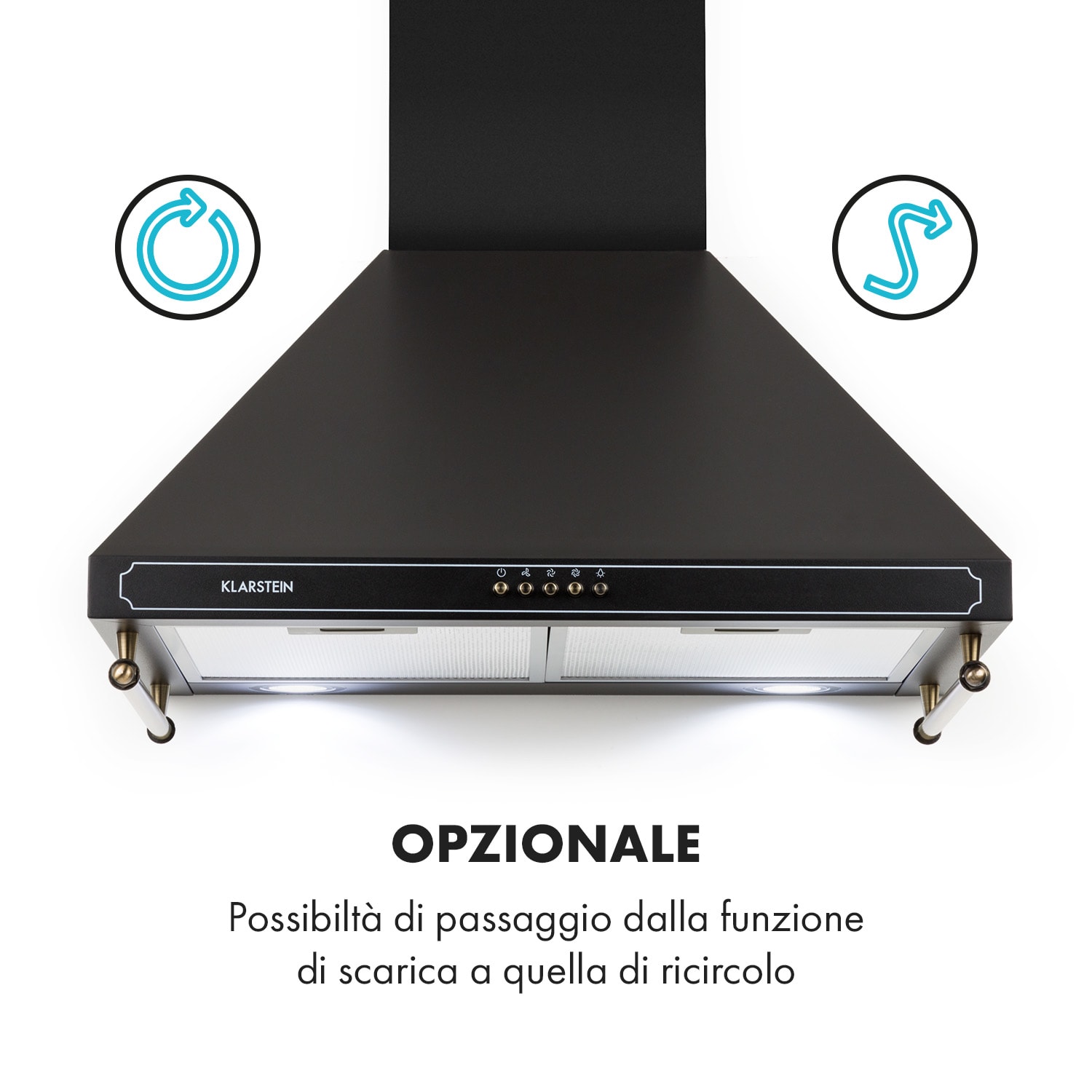 Victoria Cappa Aspirante Design Retrò 600m³/h 2 Luci LED Nero Nero