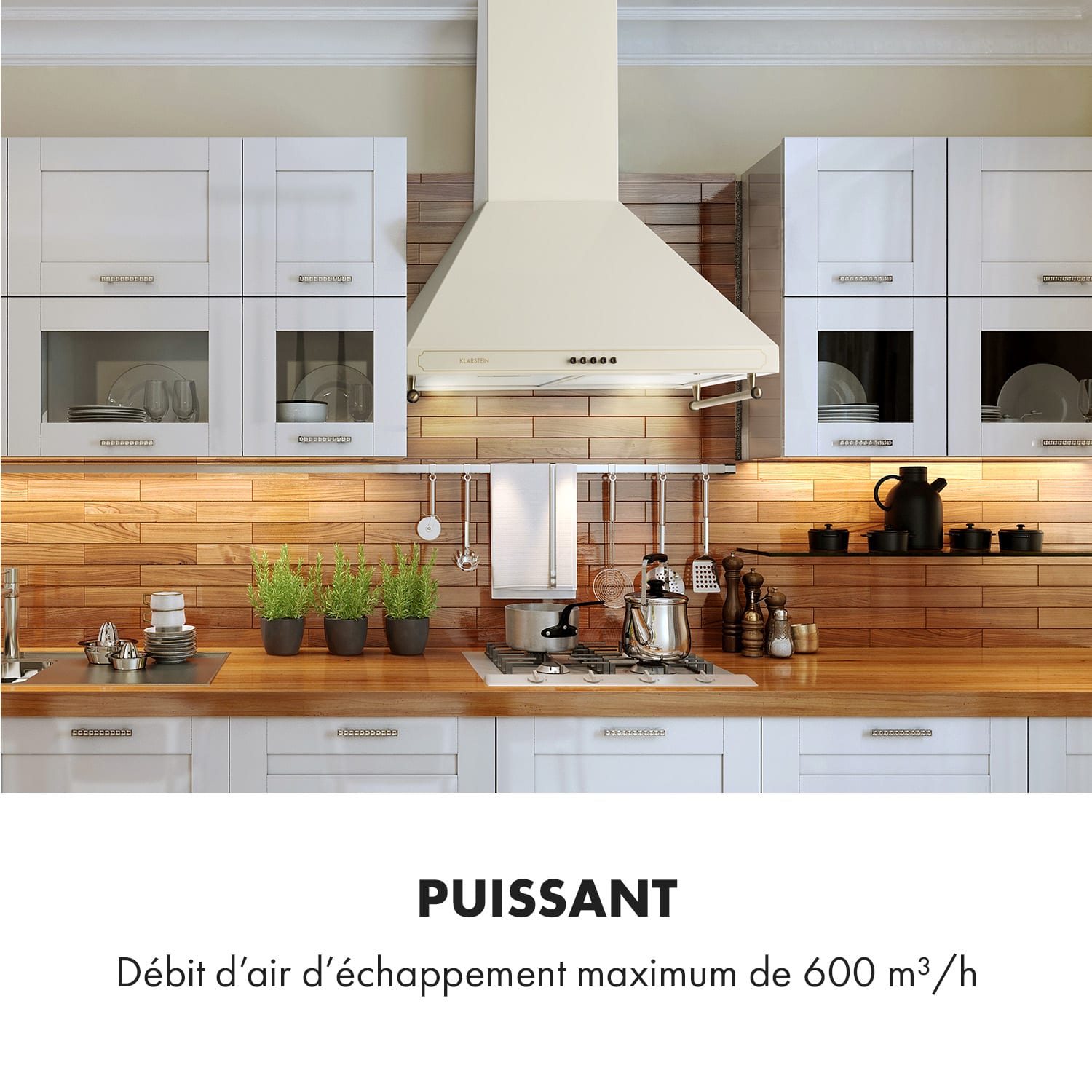 Victoria Hotte aspirante 60cm 600m³/h 2 lampes LED - ivoire Ivoire