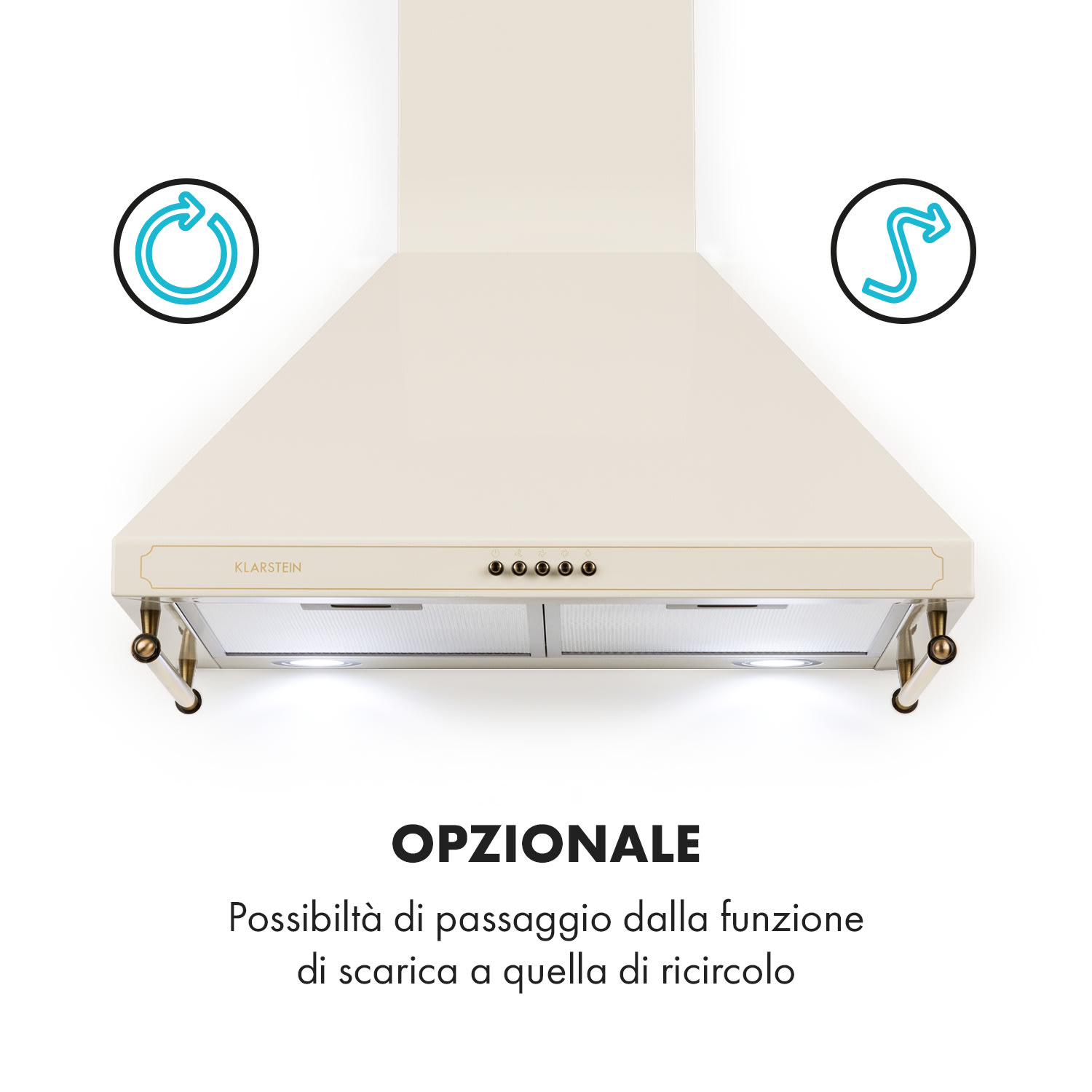 Victoria Cappa Aspirante Design Retrò 600m³/h 2 Luci LED Avorio Avorio