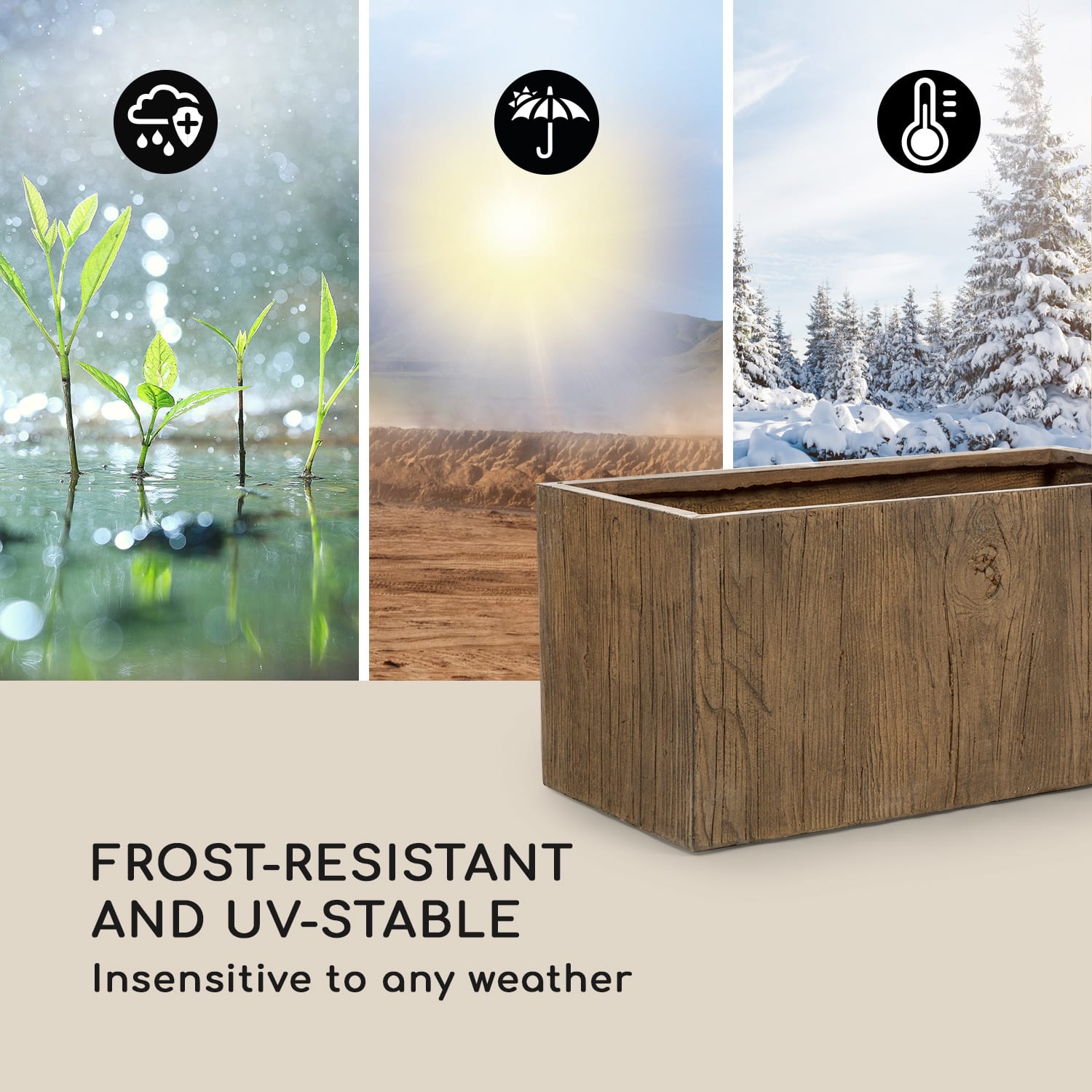 Timberflor,kaspó, 80 x 40 x 40 cm, üveggyapot, kintre és bentre, barna 80 x 40 x 40 cm