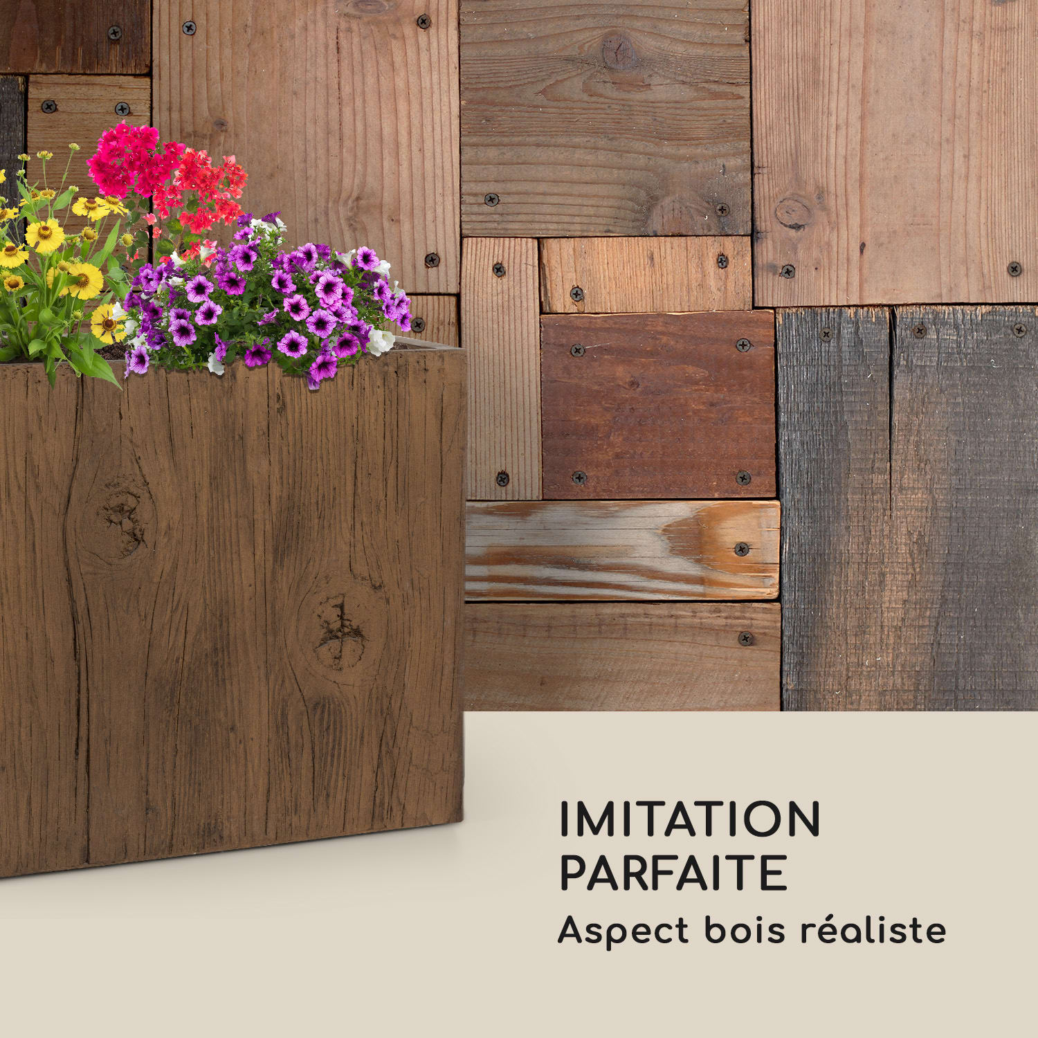 Timberflor Bac à fleurs 60 x 50 x 30 cm fibre de verre - marron 60 x 50 x 30 cm