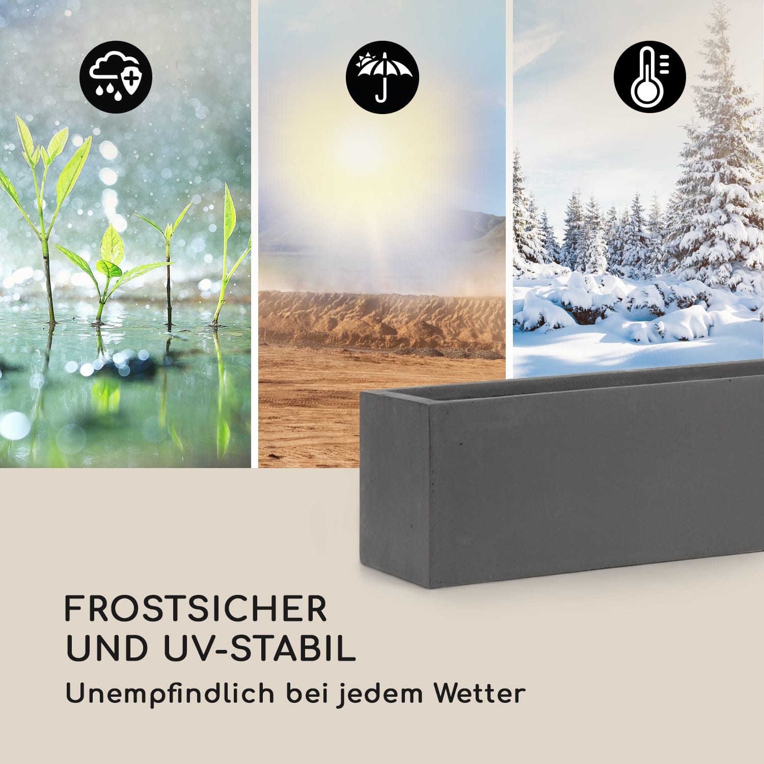 Solidflor Pflanztopf 75 x 20 x 20 cm Fiberglas In-/Outdoor dunkelgrau 