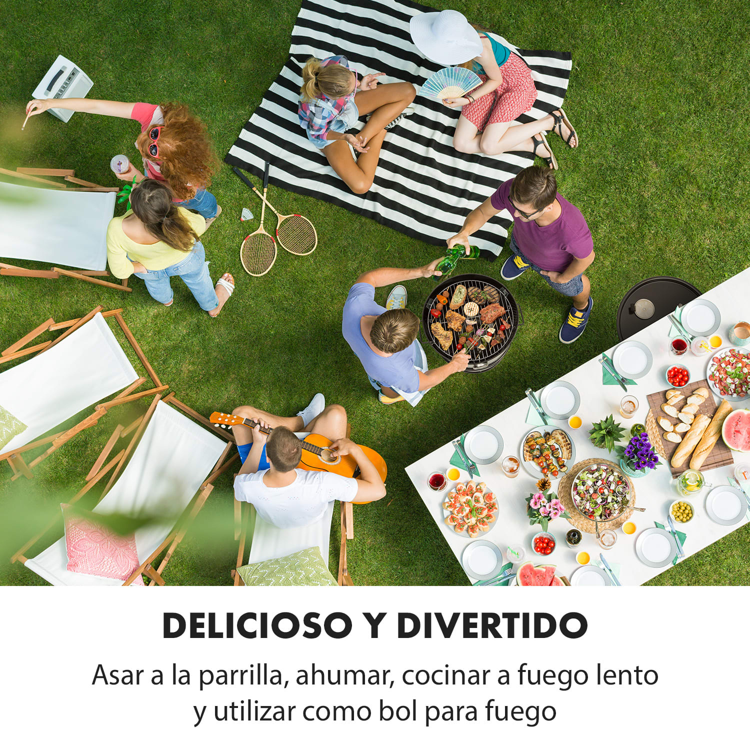 Brooklyn-BBQ Barril de barbacoa 4 en 1 | Ø 42 cm | Acero | Pulverizado 
