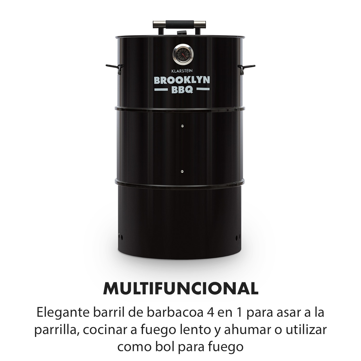 Brooklyn-BBQ Barril de barbacoa 4 en 1 | Ø 42 cm | Acero | Pulverizado 