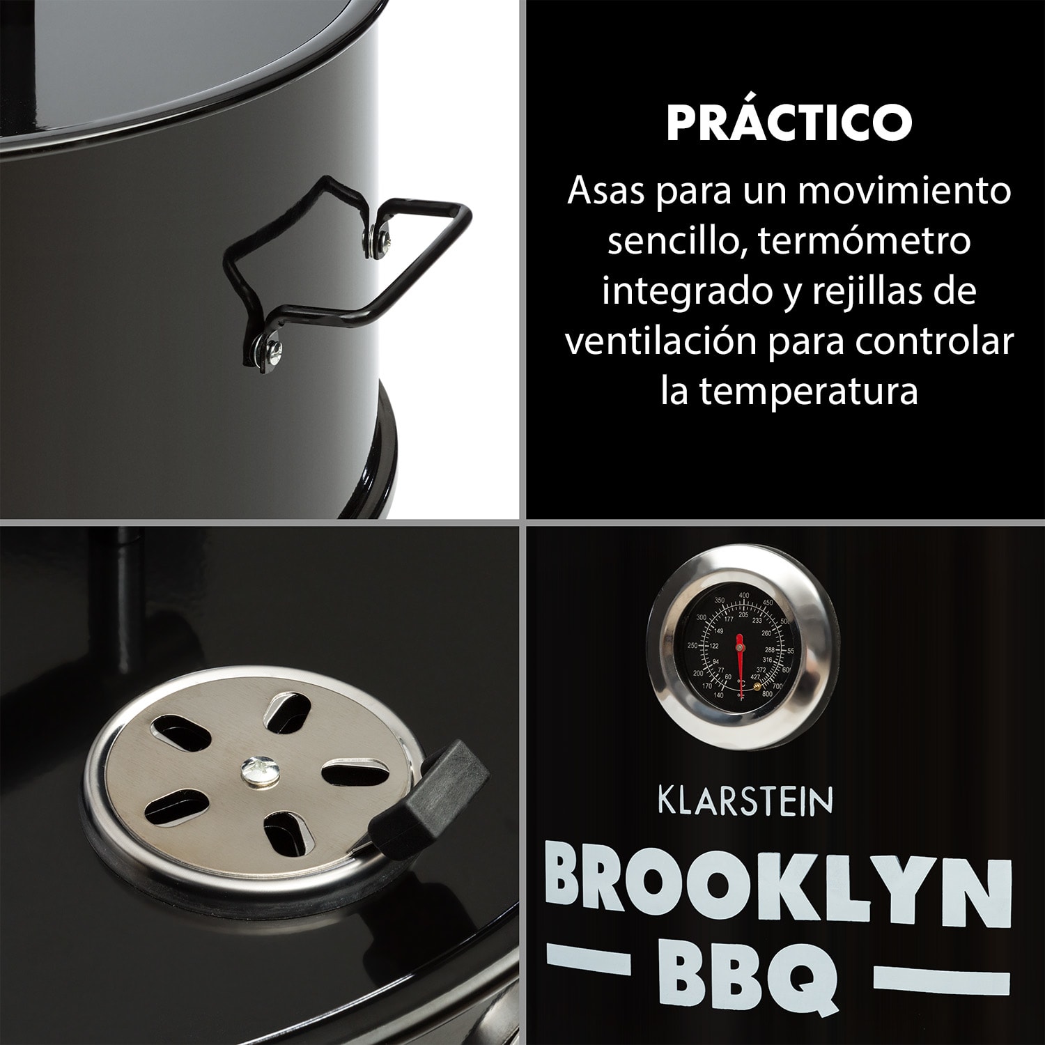 Brooklyn-BBQ Barril de barbacoa 4 en 1 | Ø 42 cm | Acero | Pulverizado 