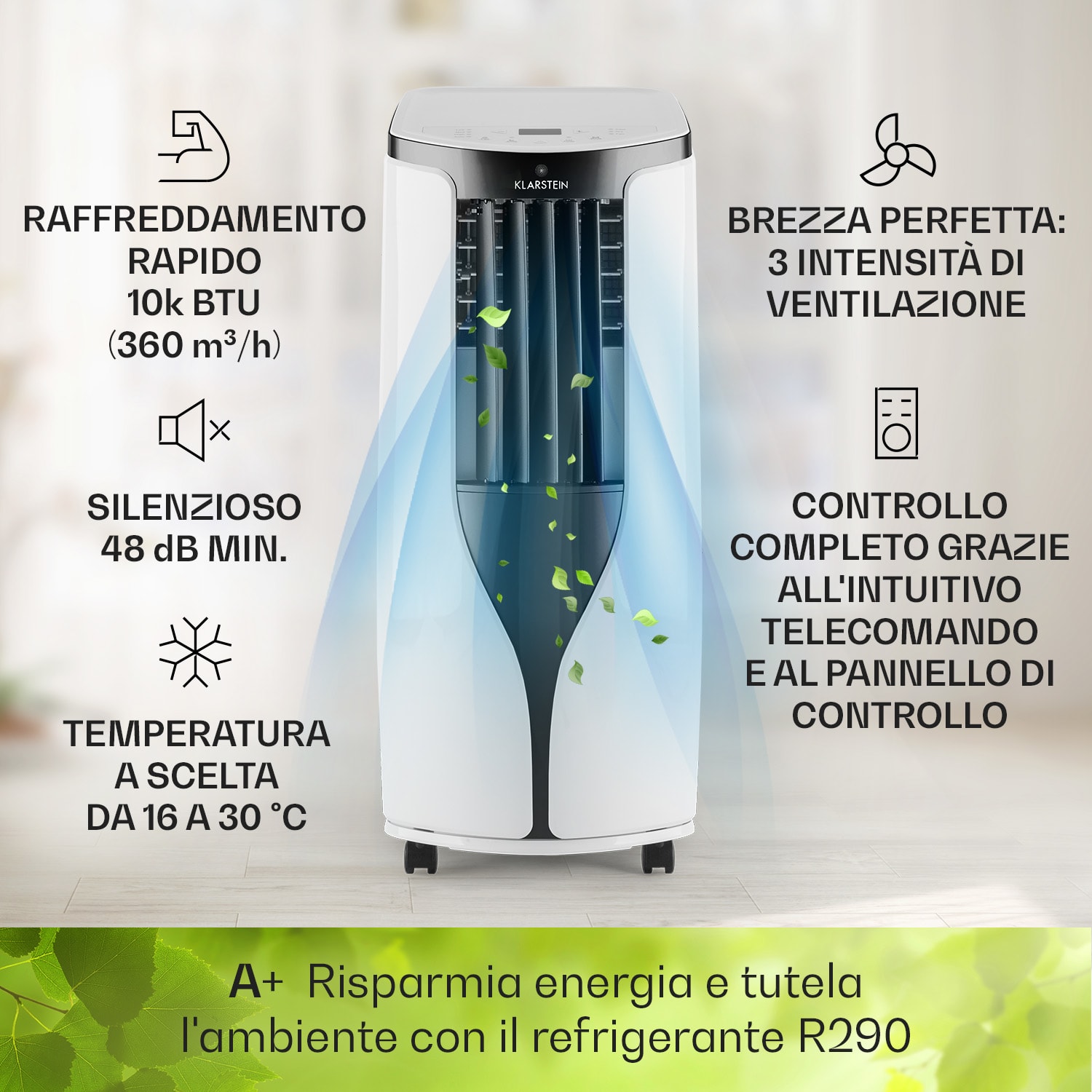 New Breeze ECO climatizzatore portatile, 10.000 BTU / 2,9 kW, CEE A+ 10.000 BTU | Bianco