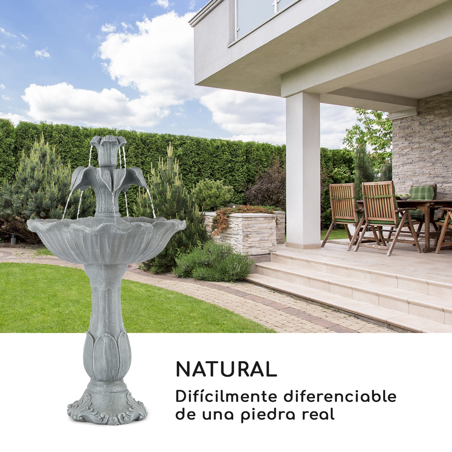 Floreal Fuente de jardín Poliresina 6 W Diseño romántico Aspecto de piedra 
