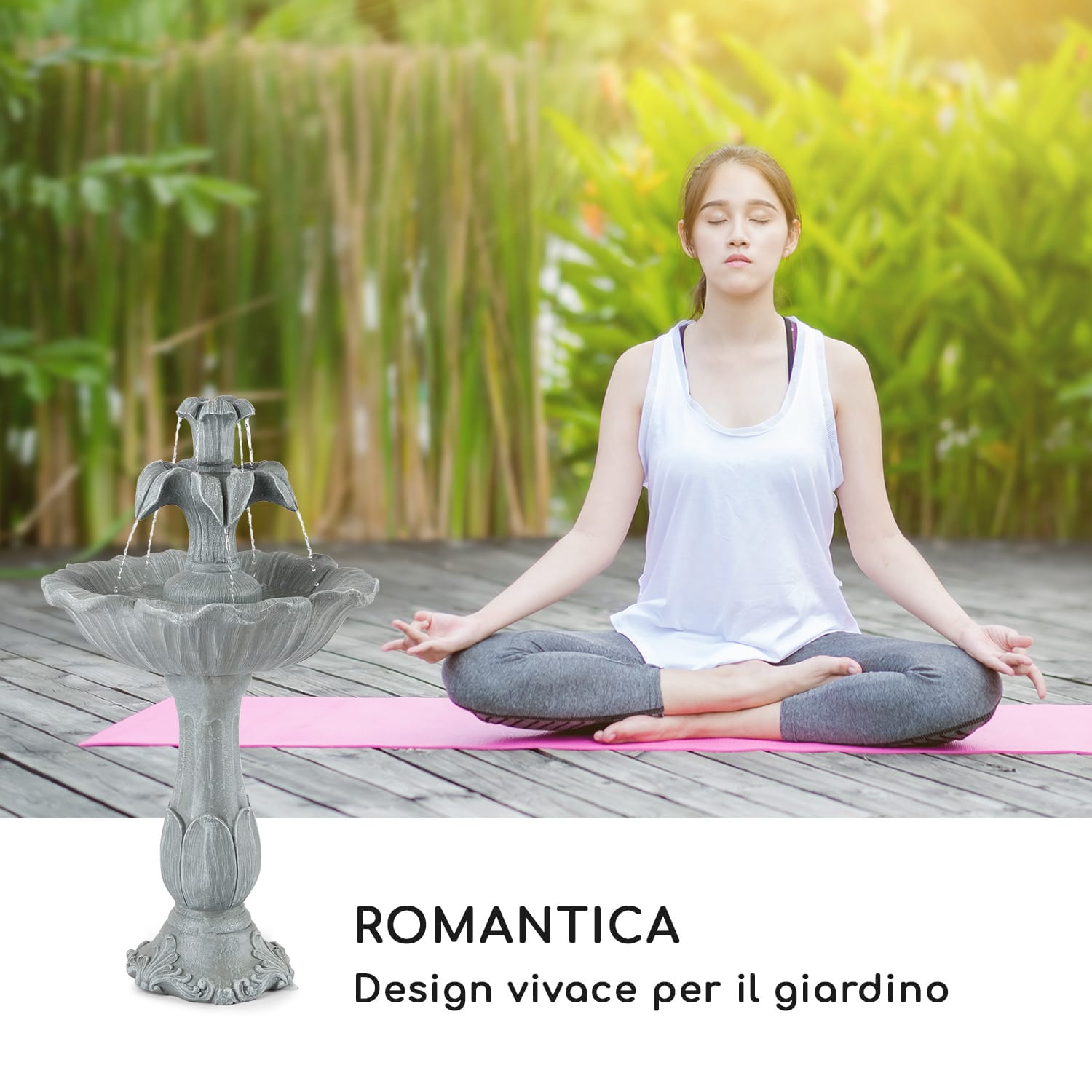 Floreal Fontana da Giardino in Poliresina 6 W Design Romantico Effetto Metallico 