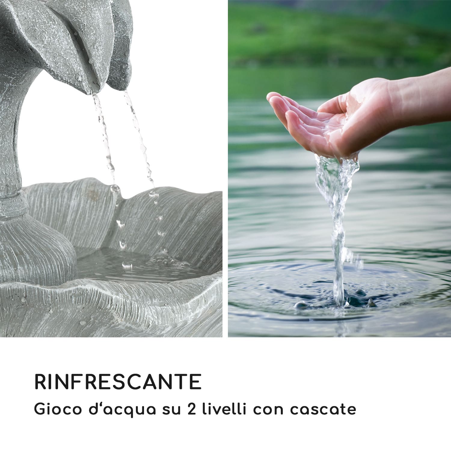 Floreal Fontana da Giardino in Poliresina 6 W Design Romantico Effetto Metallico 