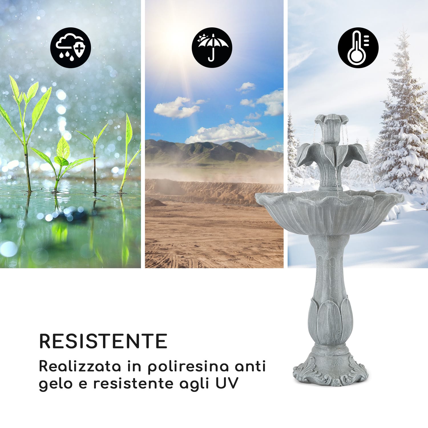 Floreal Fontana da Giardino in Poliresina 6 W Design Romantico Effetto Metallico 
