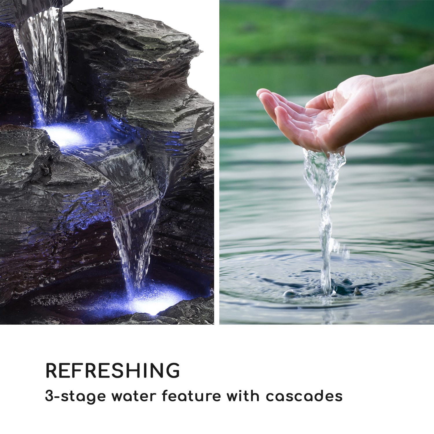 Rochester Falls, fontanna ogrodowa, IPX8, 6 W, poliresin, 3 LED diody, kamienny wygląd 