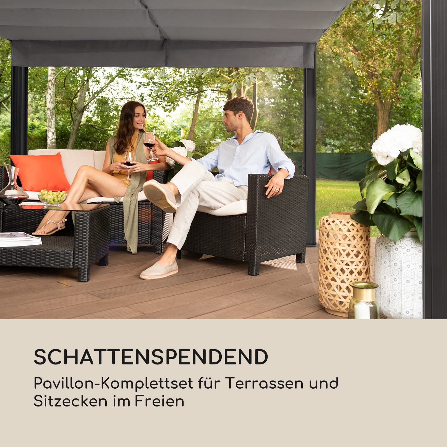 Pantheon Cortina Pavillon mit Dach 3x3m 4 Seitenteile 3 x 3 m | Anthrazit | Dunkelgrau