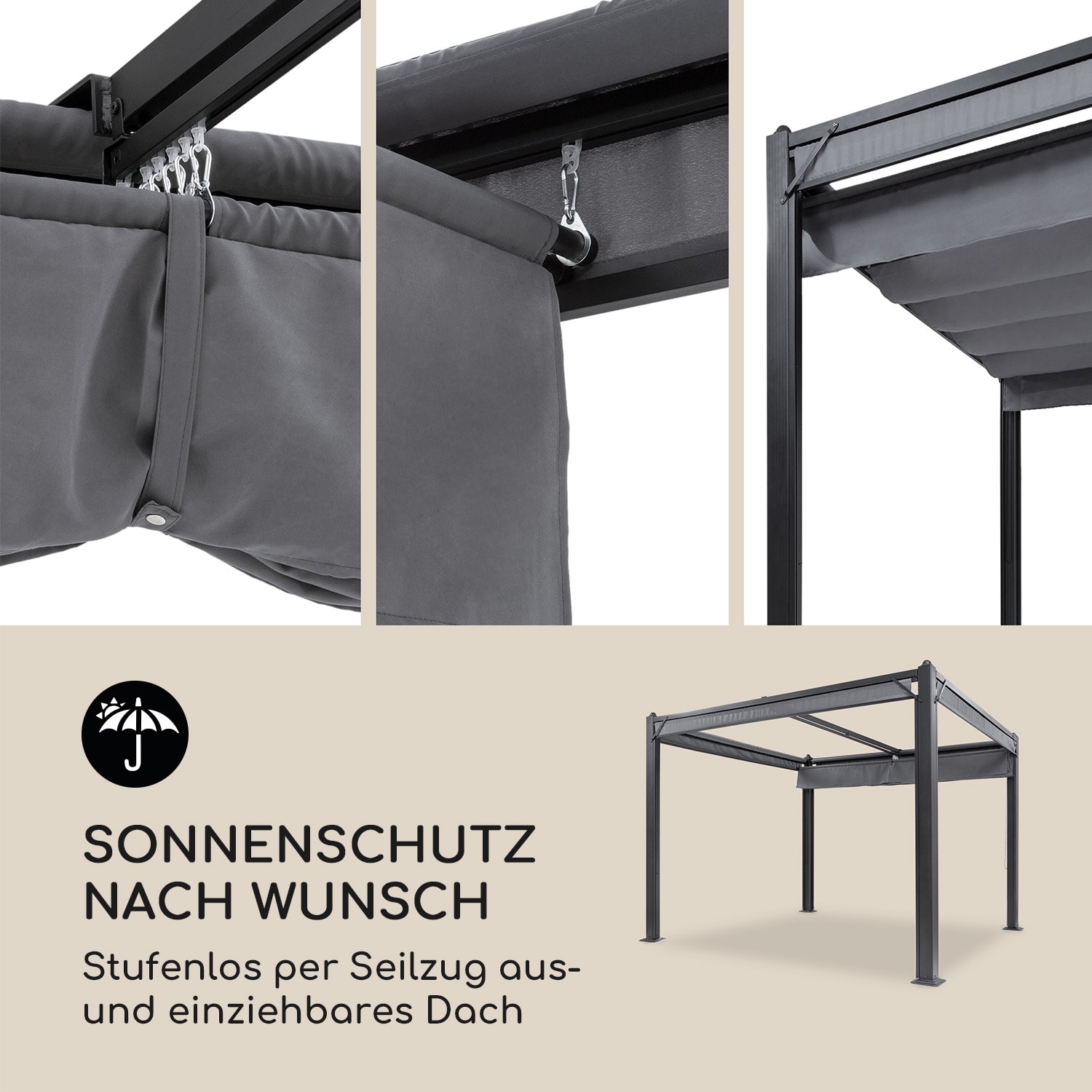 Pantheon Cortina Pavillon mit Dach 3x3m 4 Seitenteile 3 x 3 m | Anthrazit | Dunkelgrau