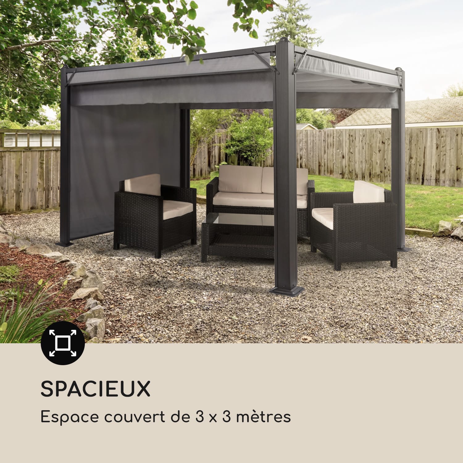 Pantheon Cortina Pavillon avec auvent 3 x 3 m 4 parties - gris 3 x 3 m | Anthracite | Gris Foncé