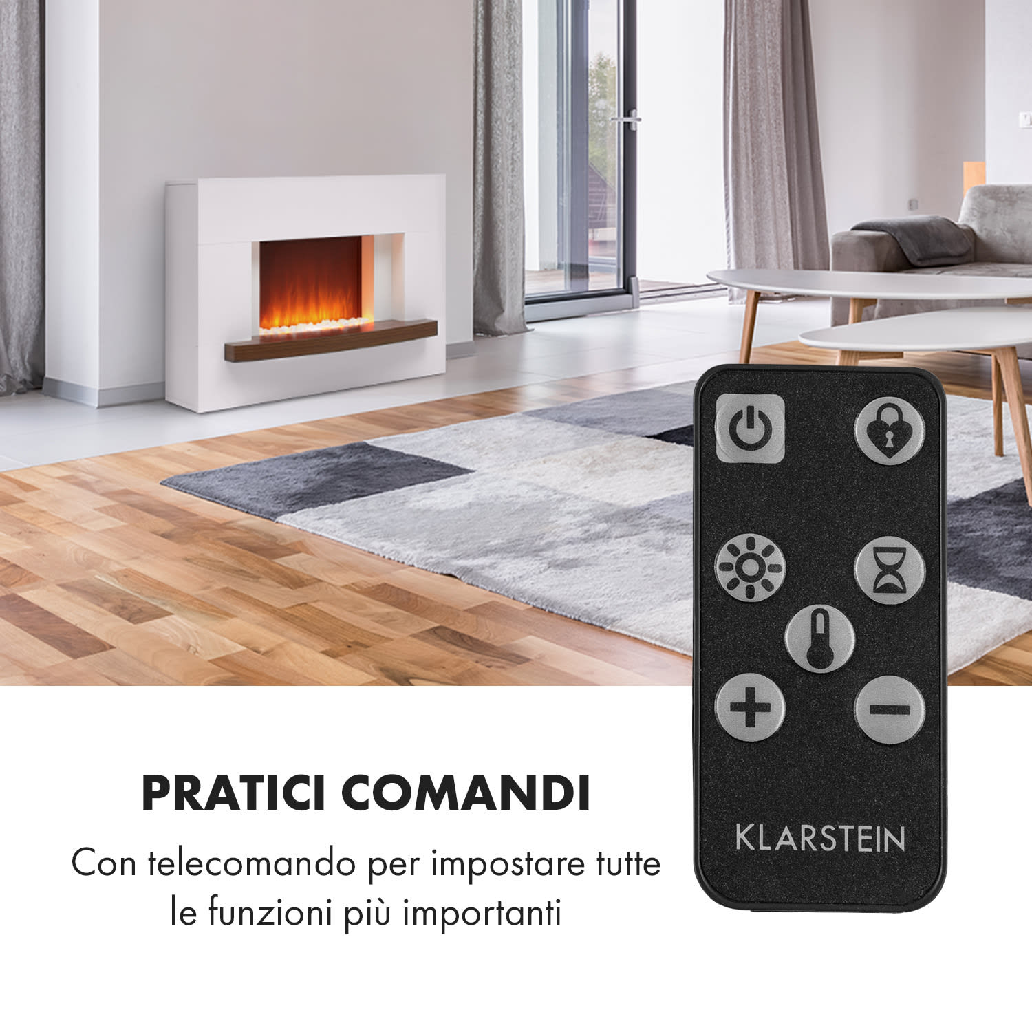 Montreux Camino elettrico 1000/2000 W, InstaFire, con telecomando, bianco 
