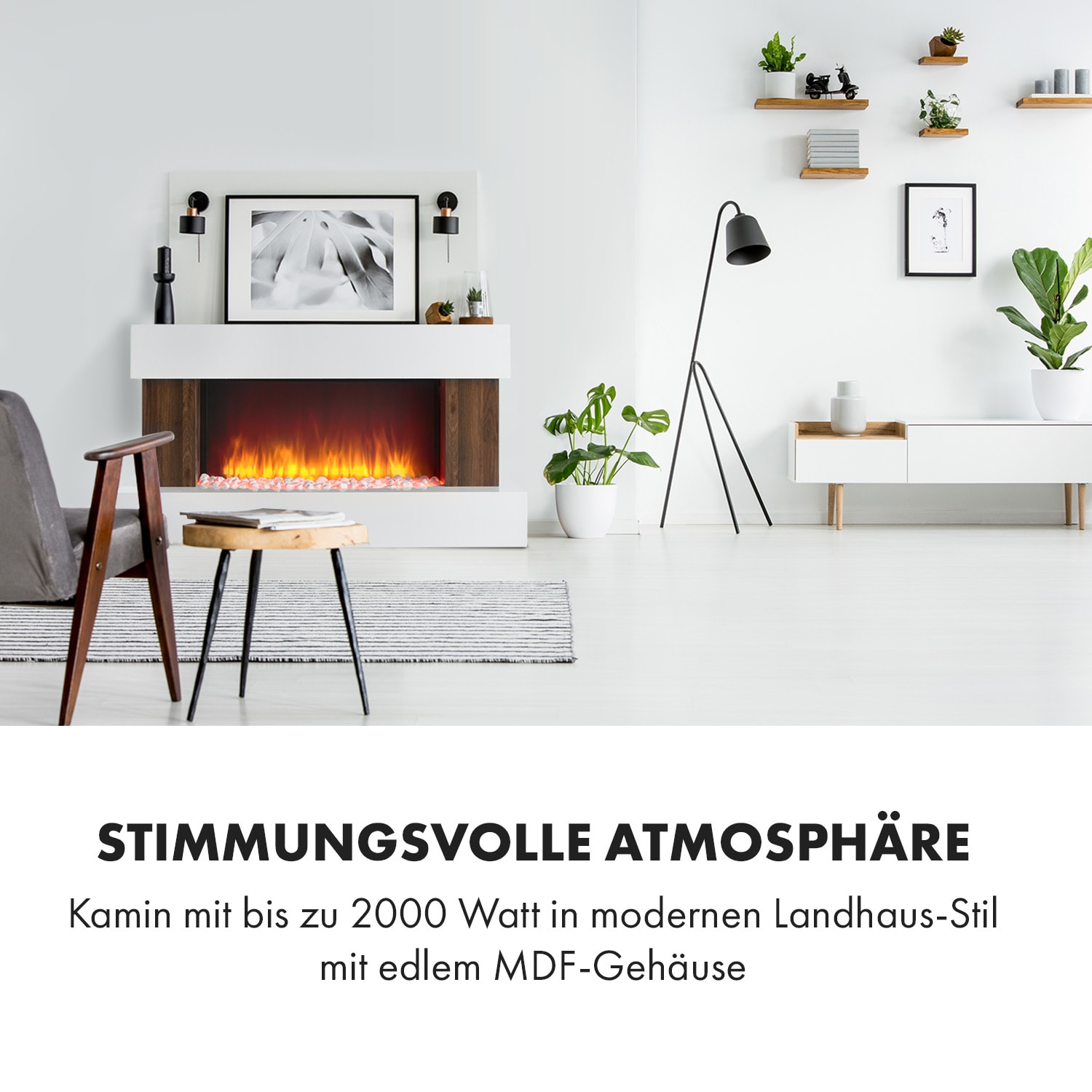 Albertville Elektrischer Kamin 1000/2000W InstaFire Fernbedienung weiß 