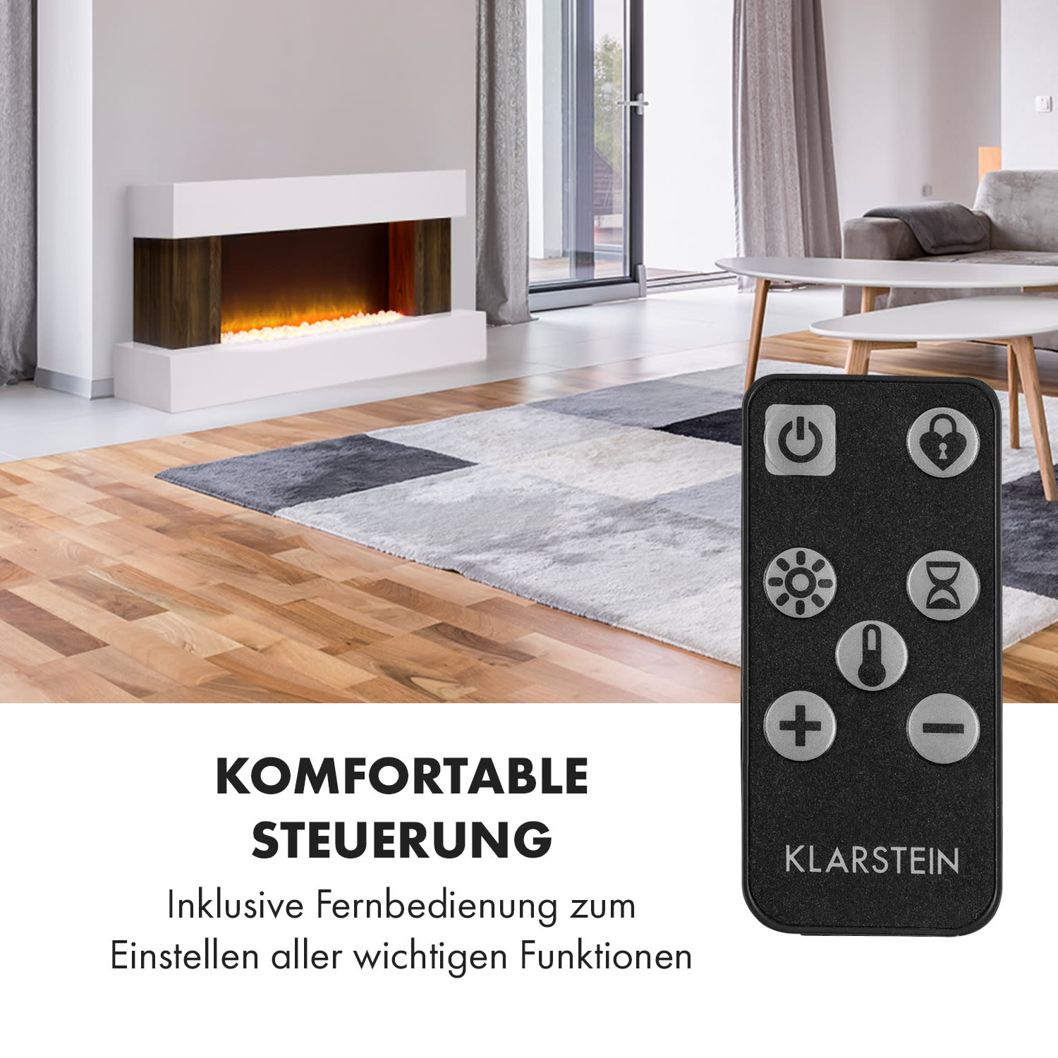 Albertville Elektrischer Kamin 1000/2000W InstaFire Fernbedienung weiß 