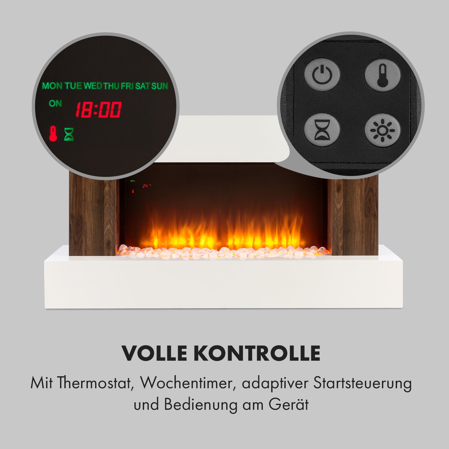 Albertville Elektrischer Kamin 1000/2000W InstaFire Fernbedienung weiß 