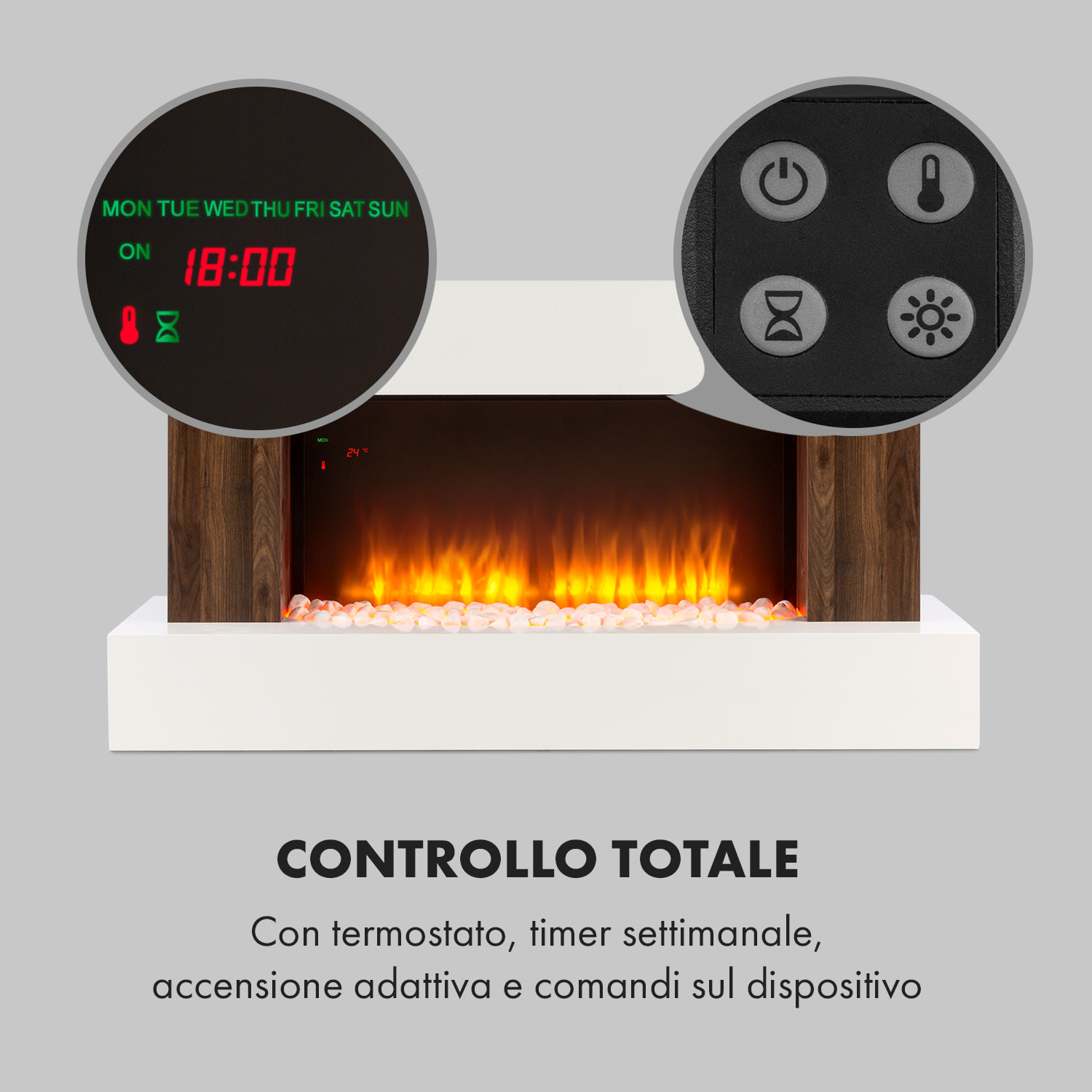 Albertville Camino elettrico 1000/2000W InstaFire telecomando bianco 