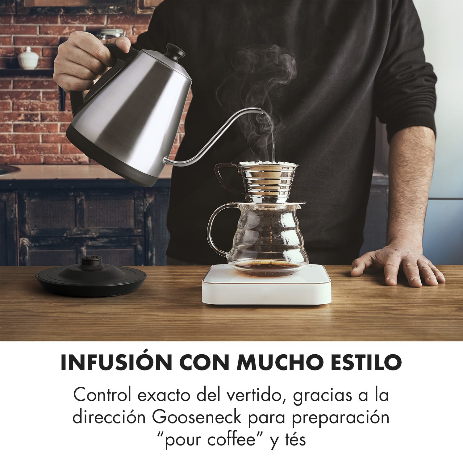 Garcon Hervidor 1L 2000W Mantener caliente Acero inoxidable Plata Metálica