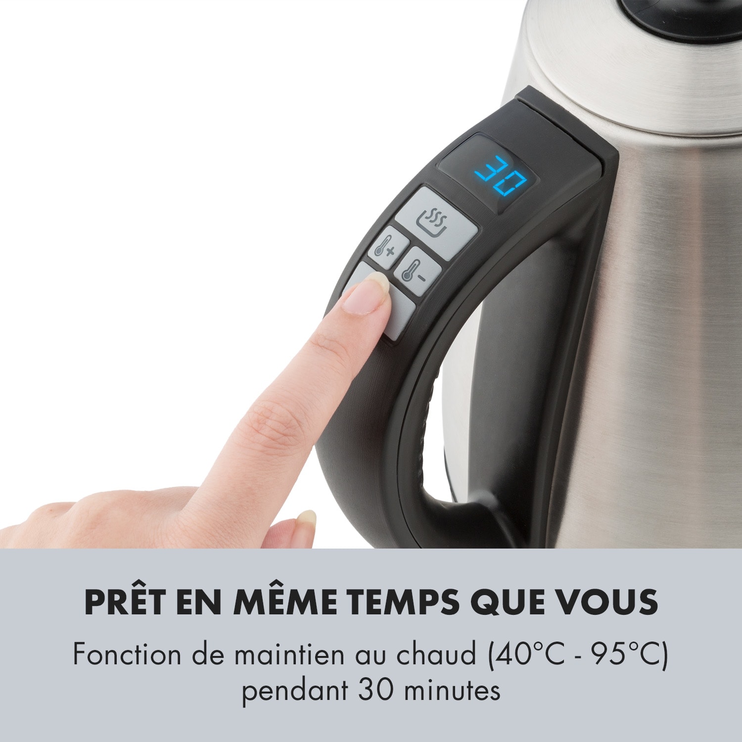 Garcon Bouilloire 1 L 2000 W Fonction maintien au chaud Col de cygne Acier inoxydable Argent Métallisé