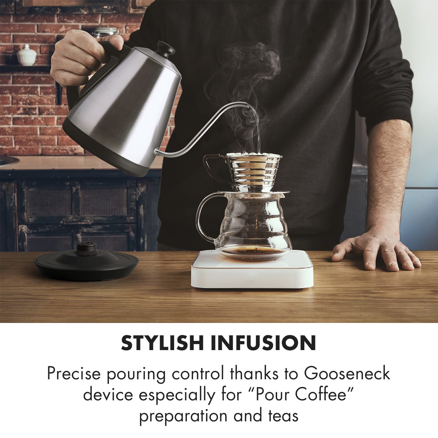 Garcon, kuhalo za vodu, 1 L, 2000 W, funkcija održavanja temperature, guščji vrat, nehrđajući čelik Srebrna metalik