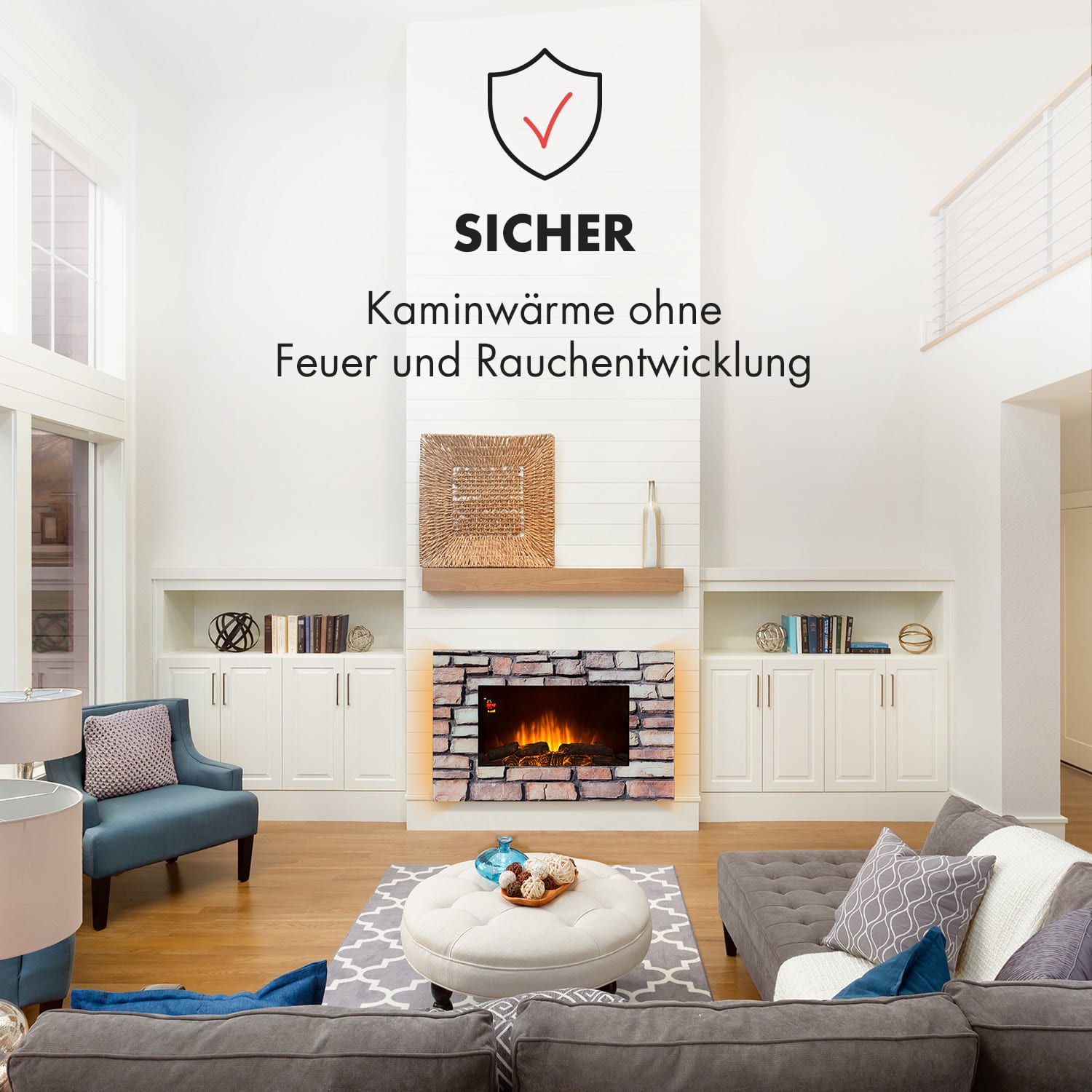 Colmar Elektrischer Kamin Glas 2000W 7 LED-Farben Fernbedienung 