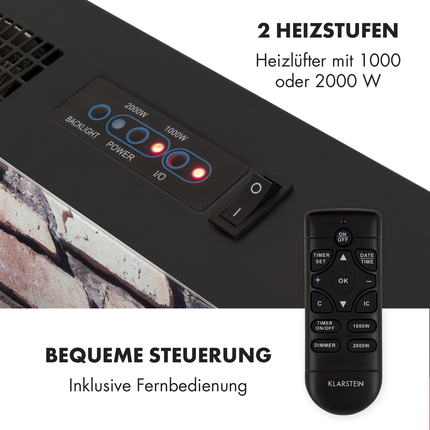 Colmar Elektrischer Kamin Glas 2000W 7 LED-Farben Fernbedienung 